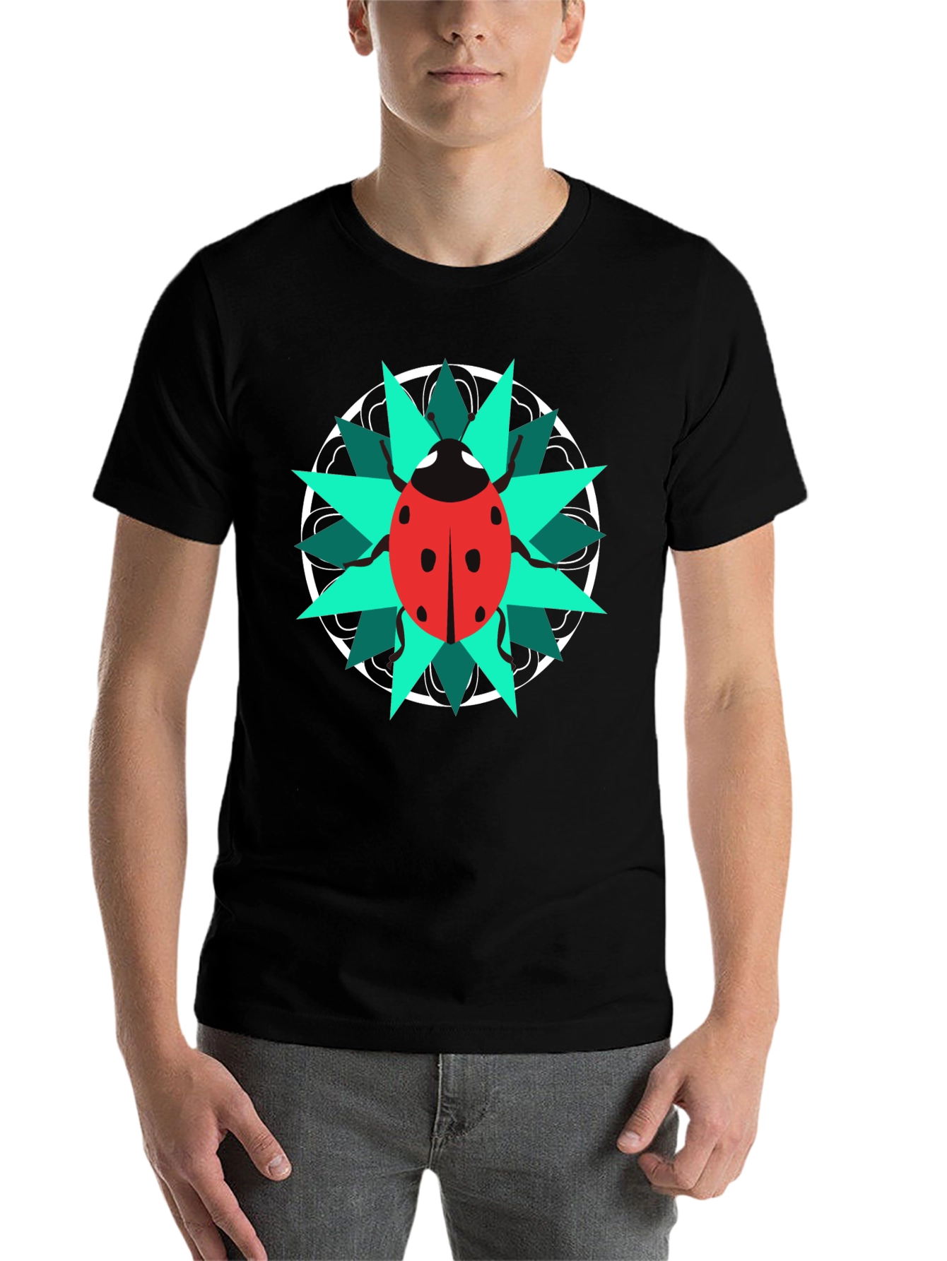 Black Ladybug Mandala Graphic Tee - Stylish Black T-Shirt view 7