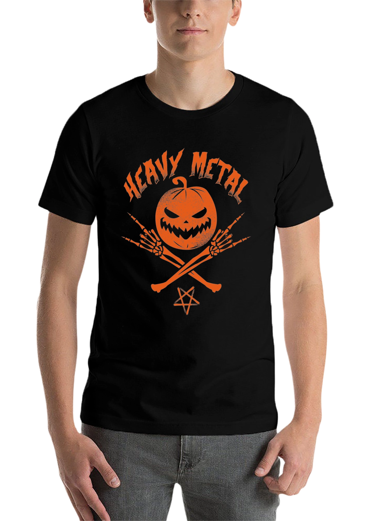 Black Heavy Metal Halloween Pumpkin T-Shirt view 7