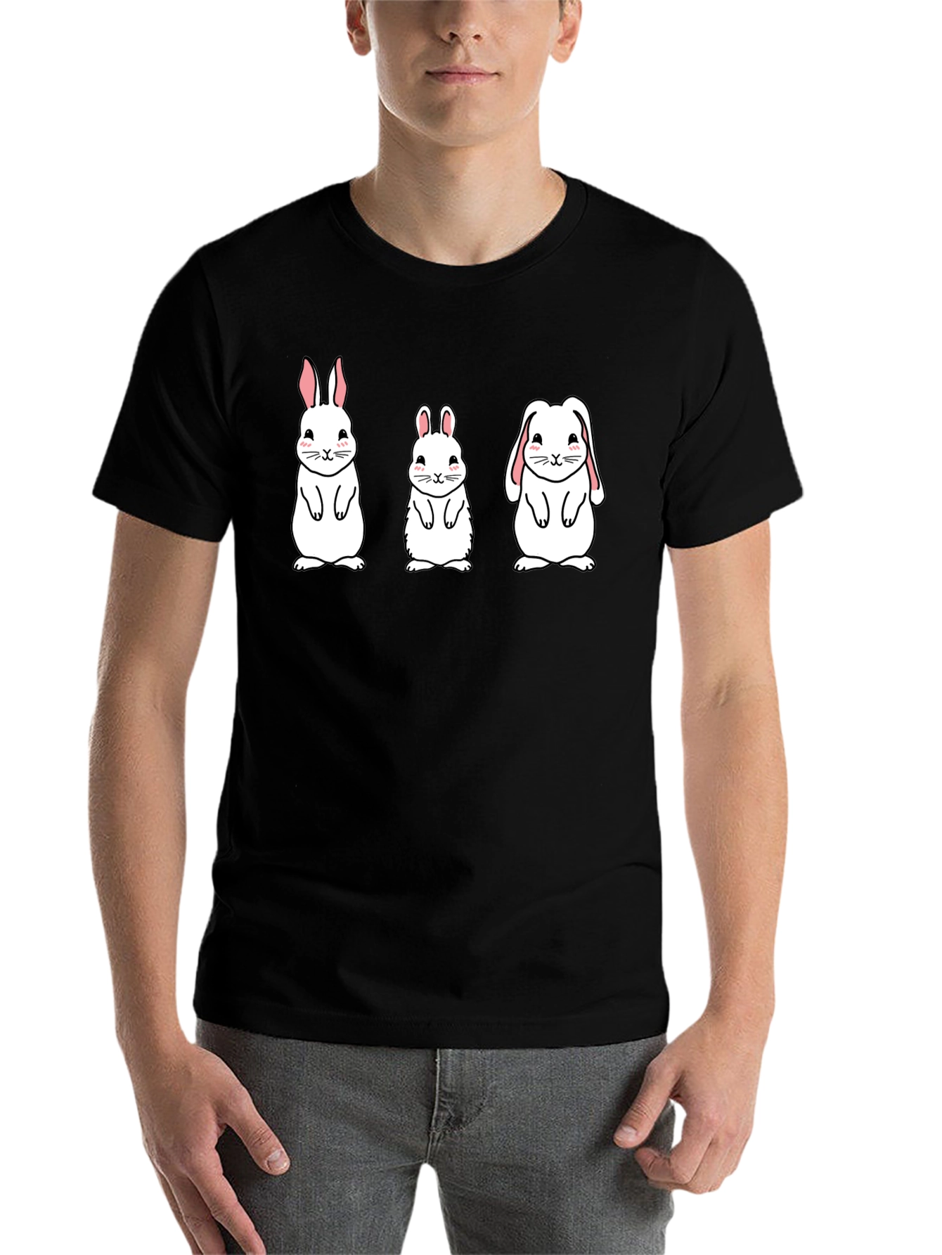 Black Cute Bunny Graphic Tee - Black Cotton Shirt view 7