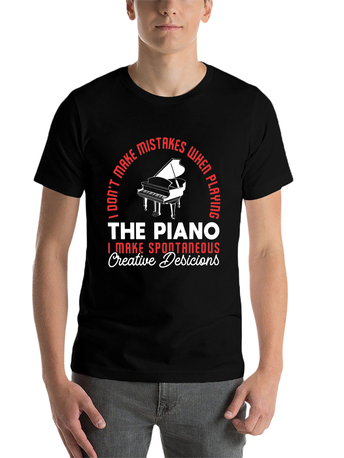 Black Piano Player T-Shirt - "I Don't Make Mistakes" Funny Musician Tee view 7