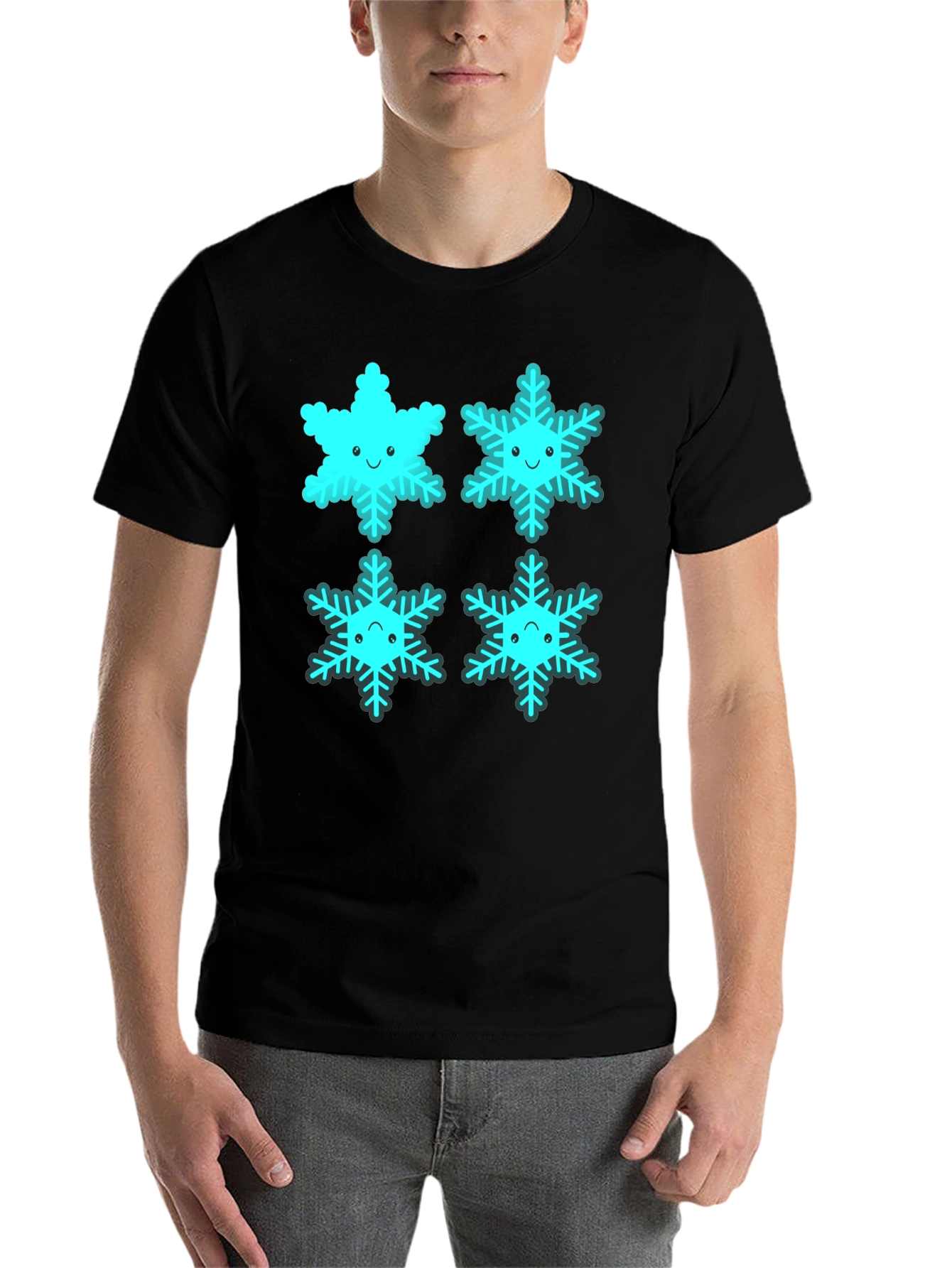 Black Cute Cartoon Snowflake Graphic Tee - Black view 7