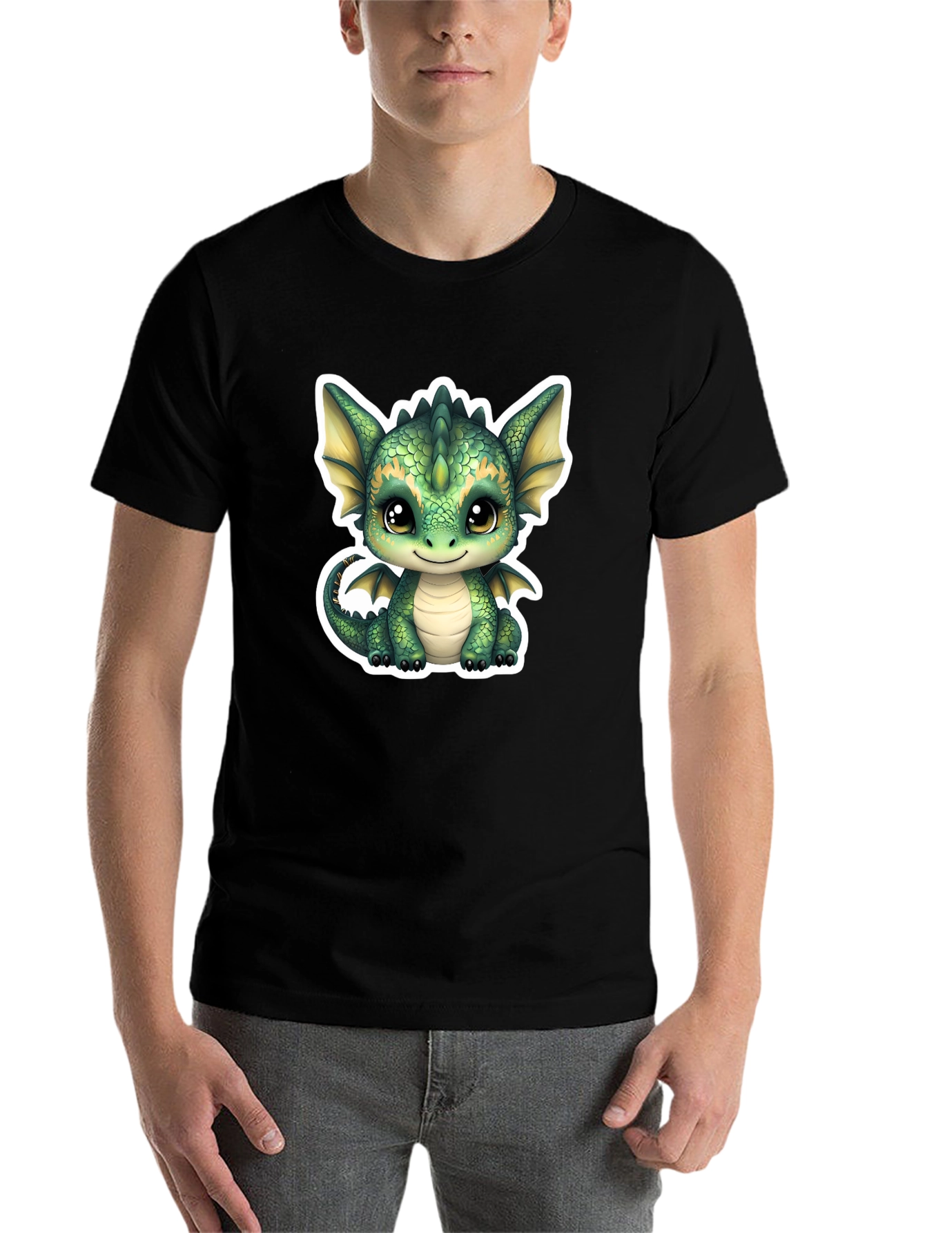 Black Cute Dragon Graphic Tee - Soft Black Cotton Shirt view 7