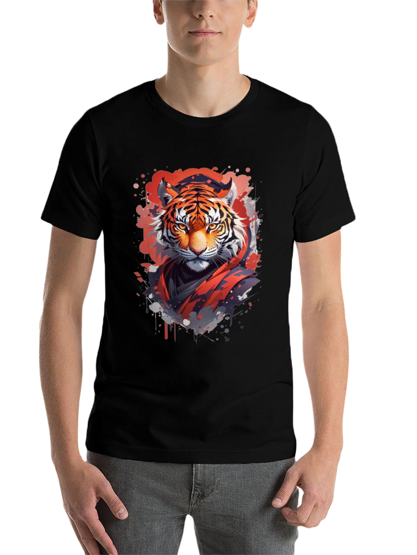 Black Tiger Graphic Print Black T-Shirt view 7