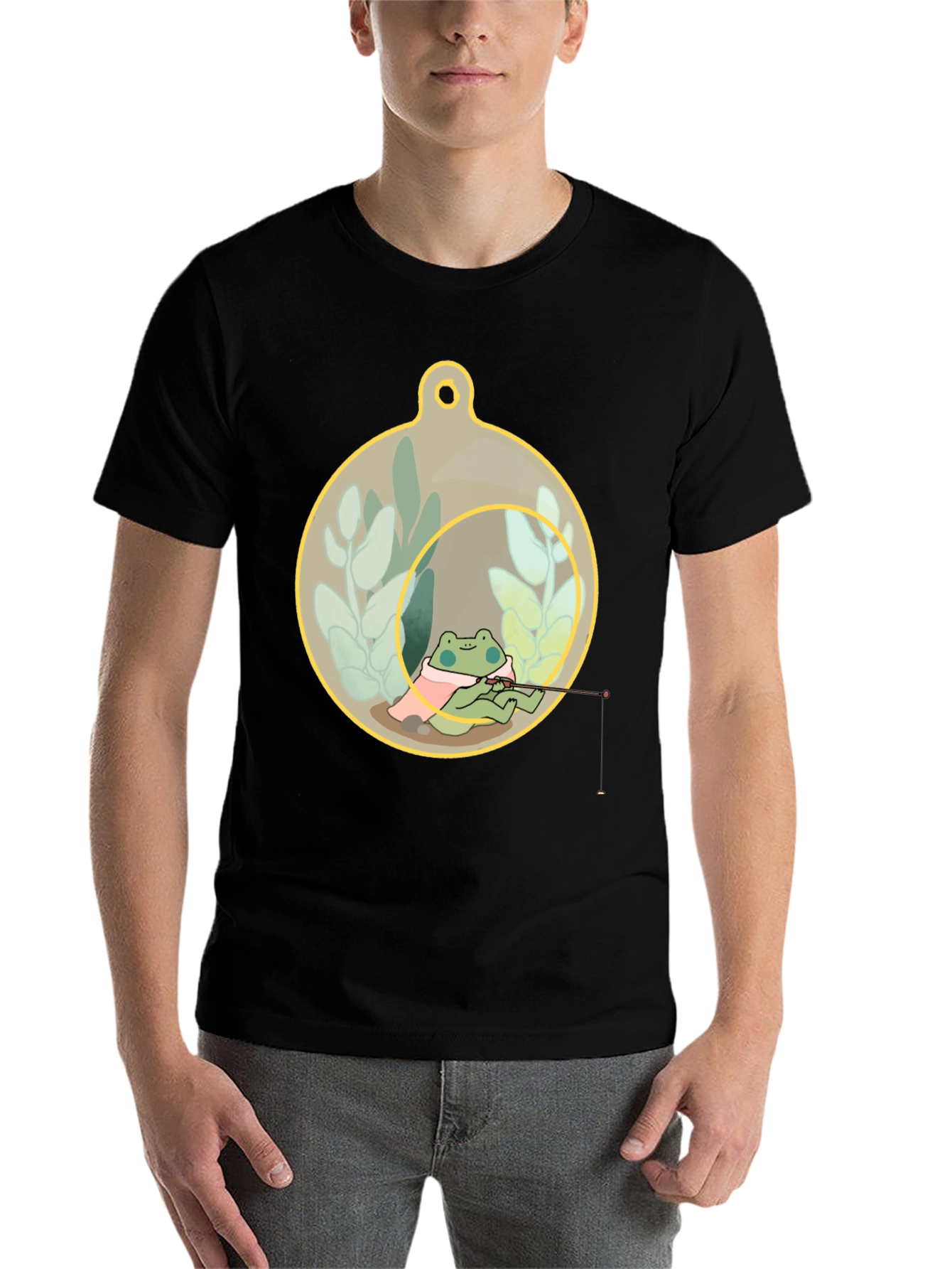 Black Frog Fishing in a Terrarium T-Shirt view 7
