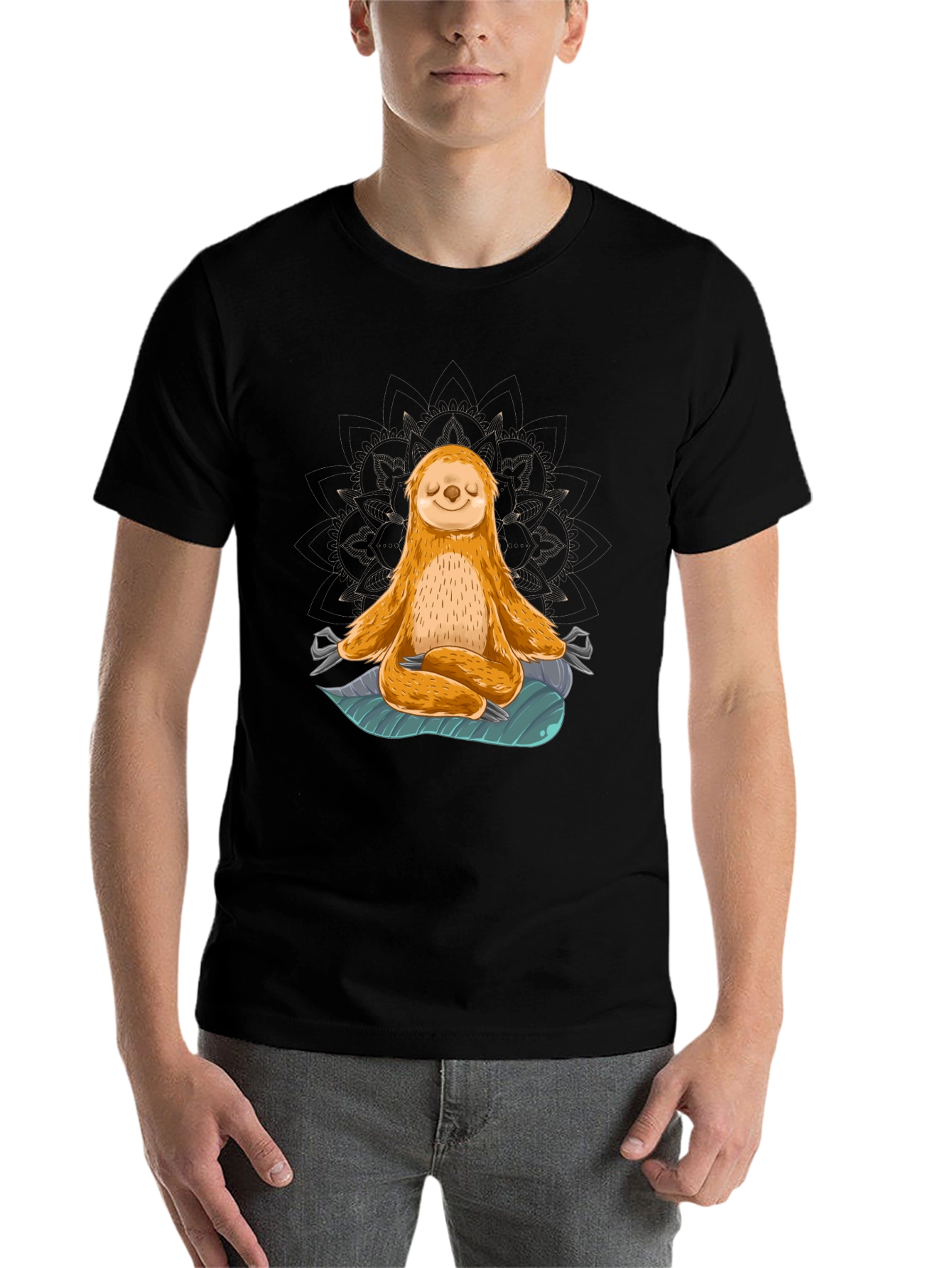 Black Meditating Sloth Graphic Tee view 7