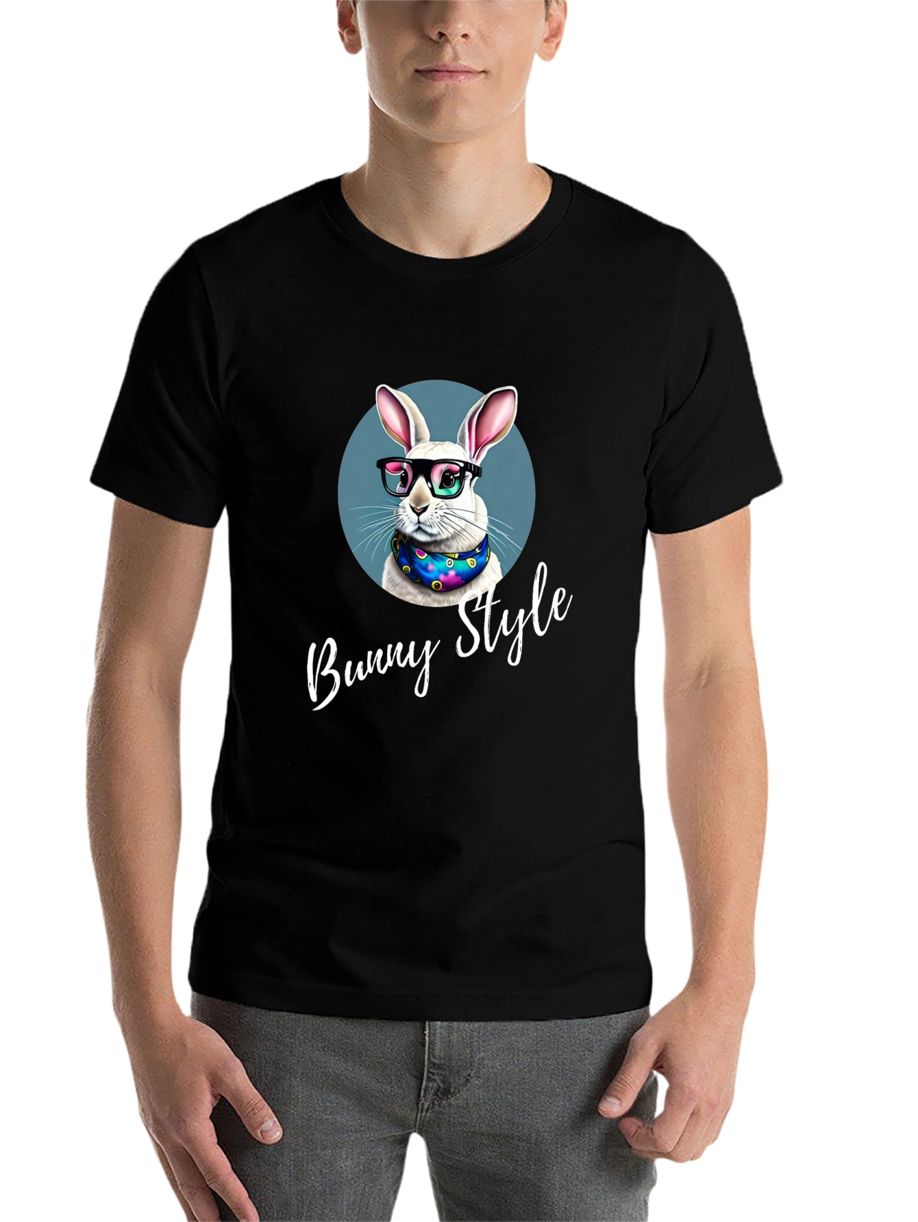 Black Bunny Style T-Shirt - Cool Rabbit Design view 7