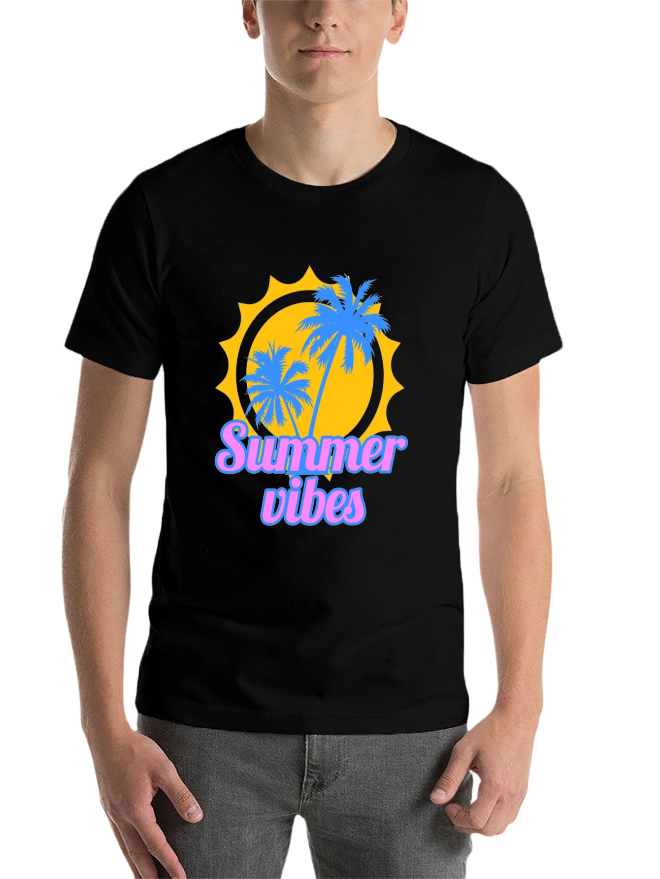 Black Summer Vibes Graphic Tee - Black Cotton T-Shirt view 7