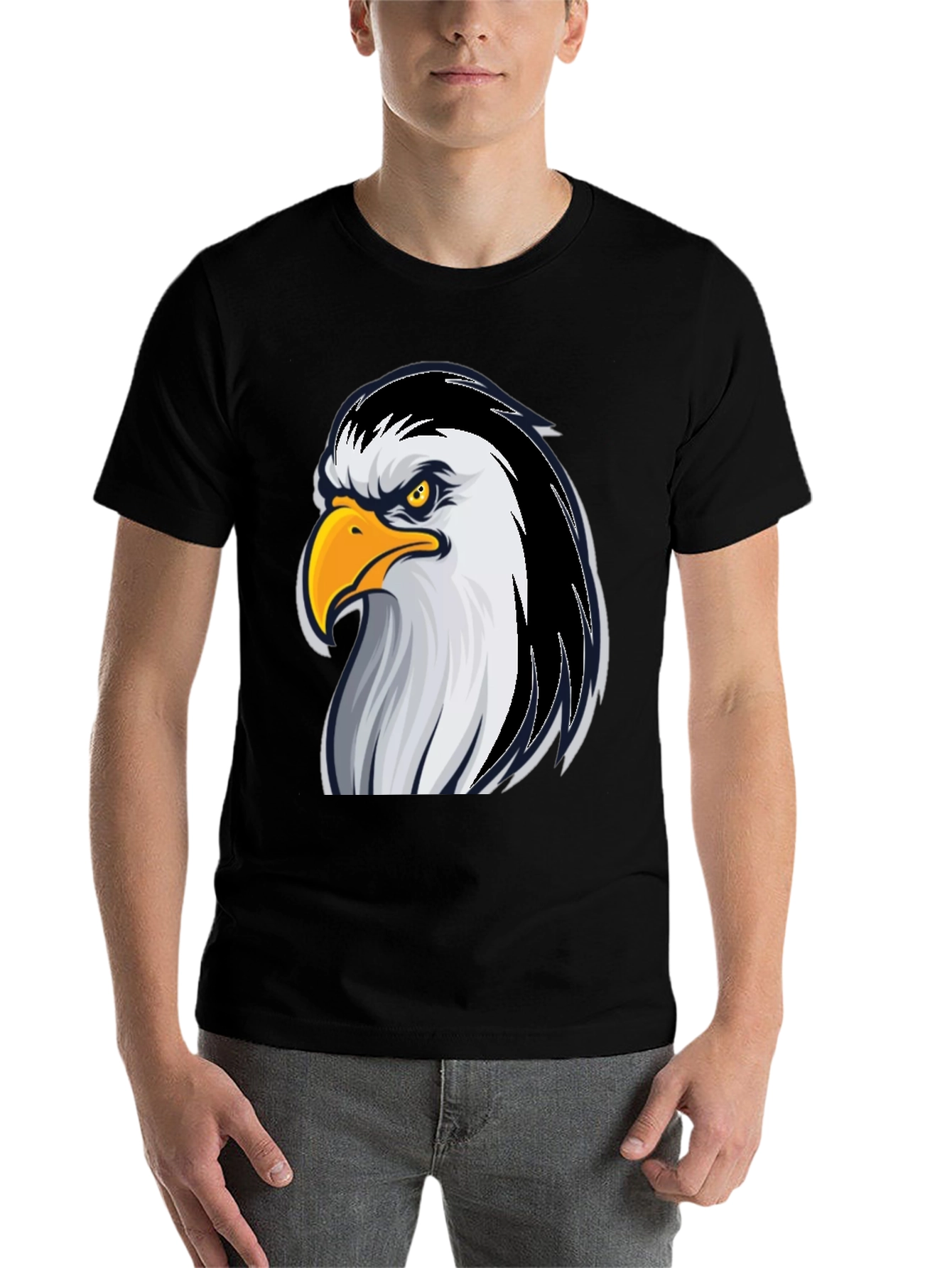 Black Eagle Graphic Tee - Bold Black Cotton T-Shirt view 7