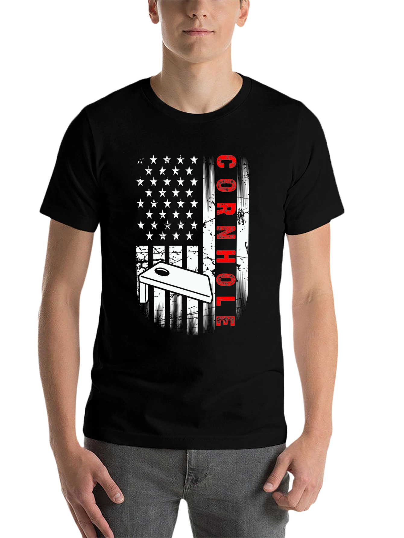 Black Cornhole American Flag Graphic Tee view 7