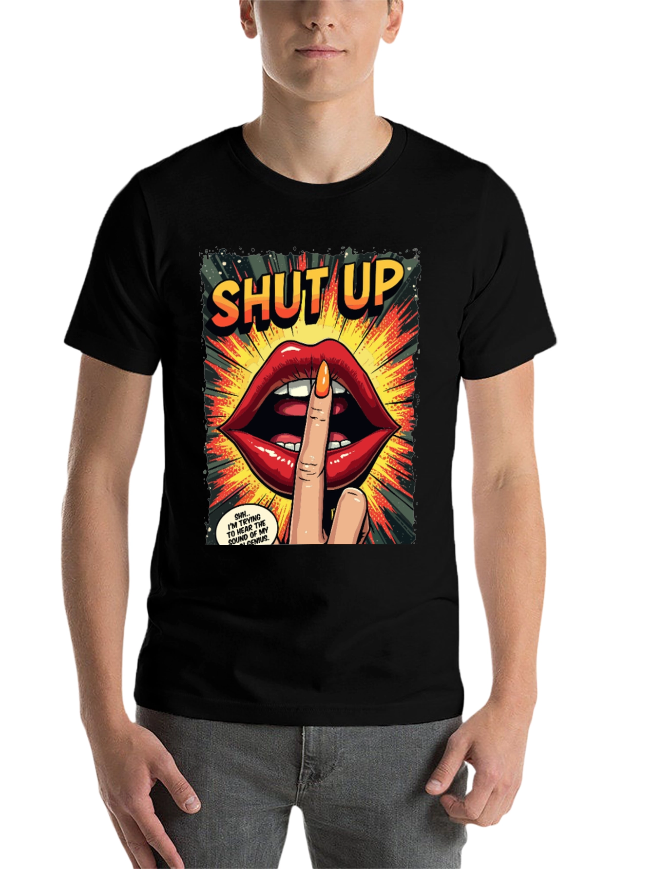 Black Shut Up Graphic Tee - Comic Book Style view 7