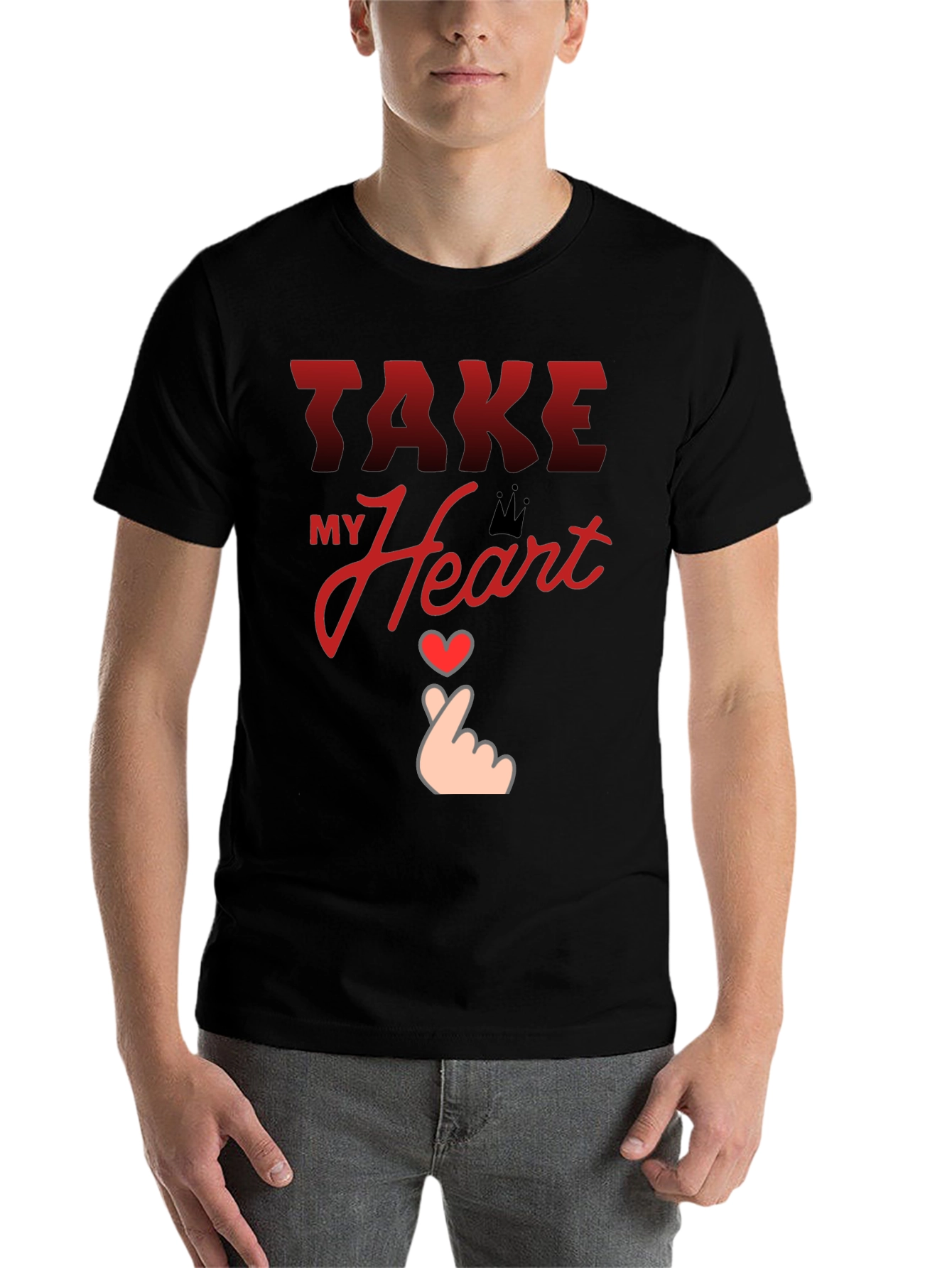 Black Take My Heart Graphic Tee - Trendy Love Design T-Shirt view 7