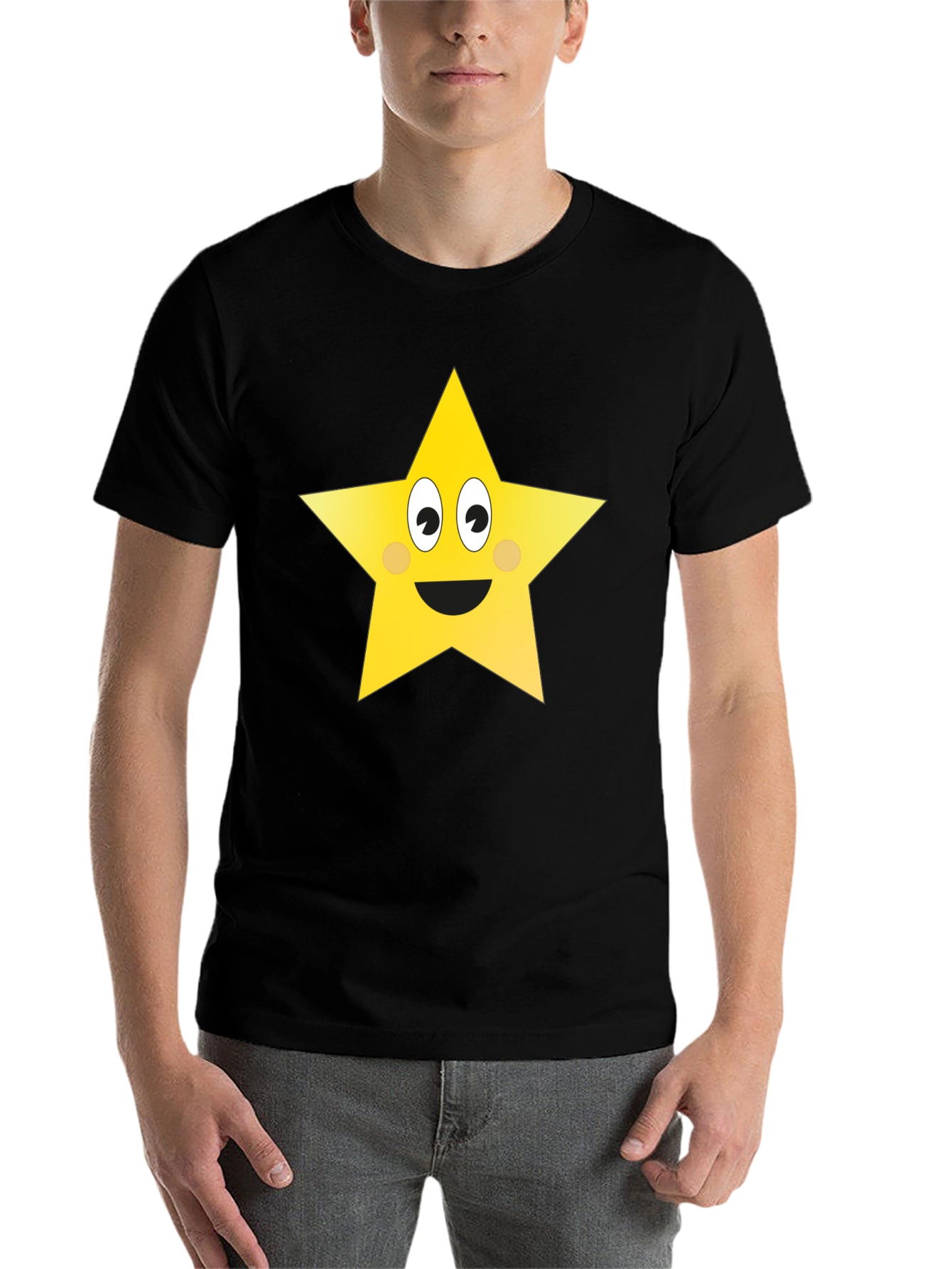 Black Funny Star Graphic Tee - Black Cotton T-Shirt view 7