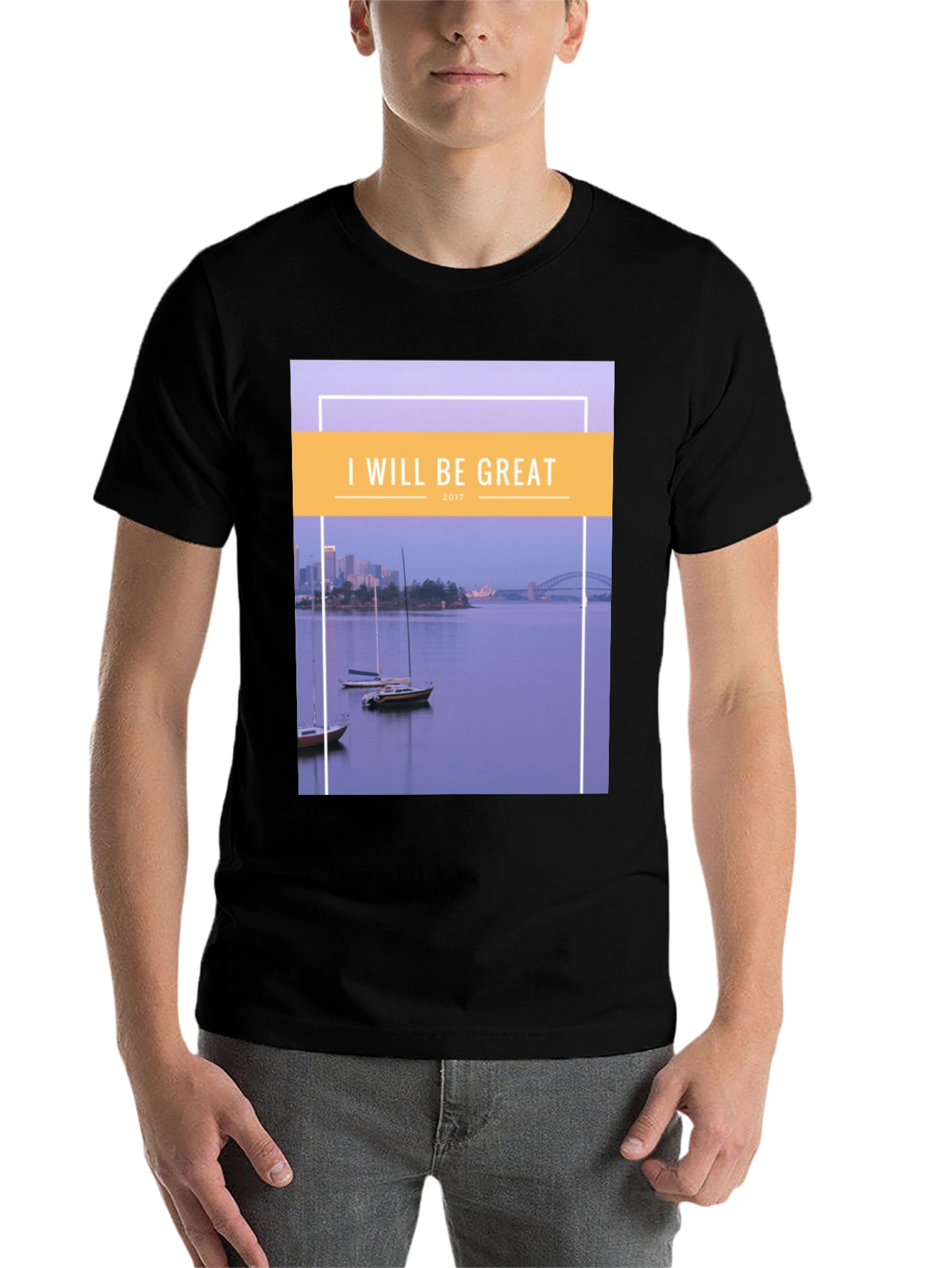 Black I Will Be Great T-Shirt: Sydney Harbour Design, Cotton Blend view 7