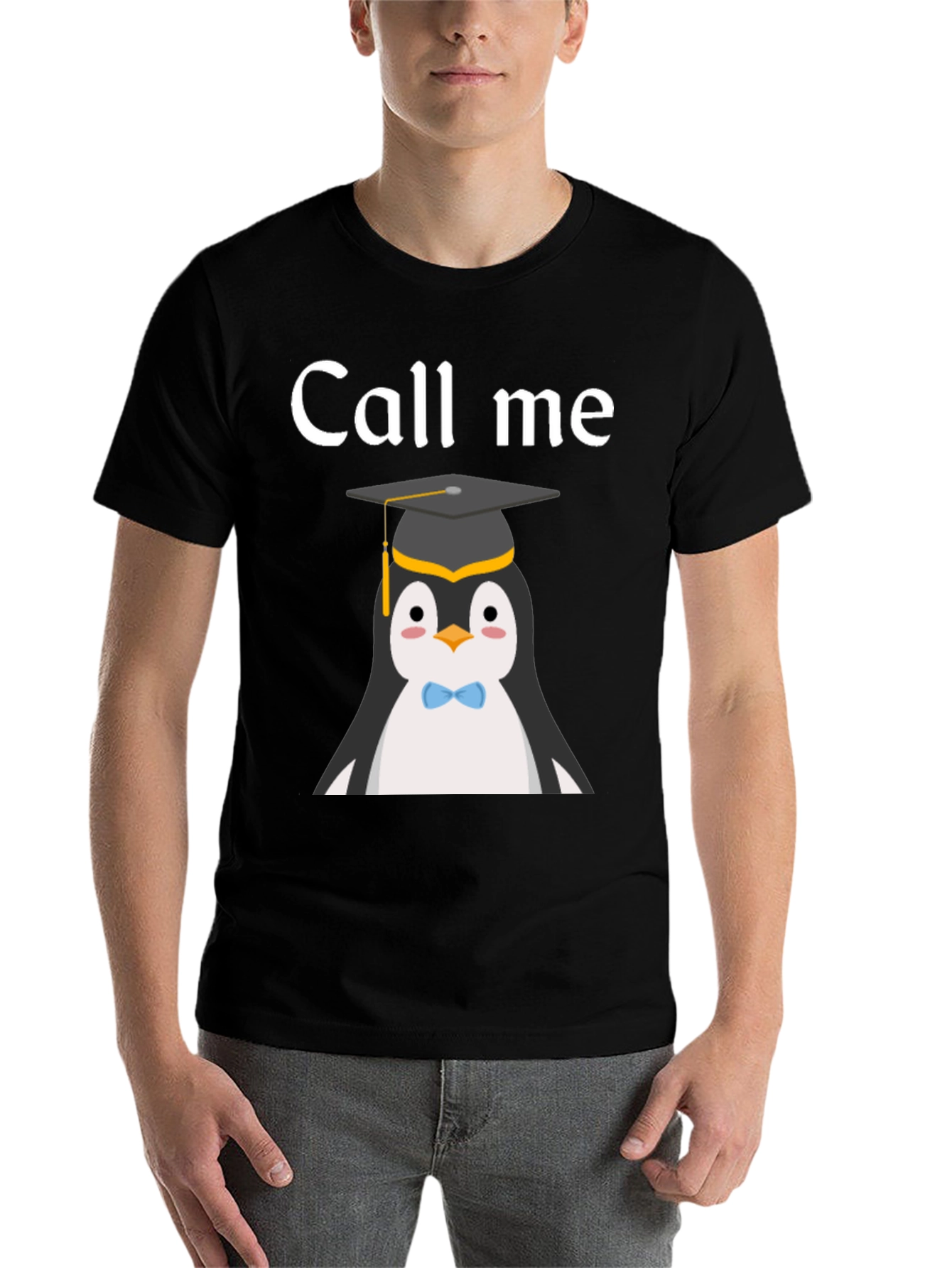 Black Call Me Penguin Graduate T-Shirt view 7