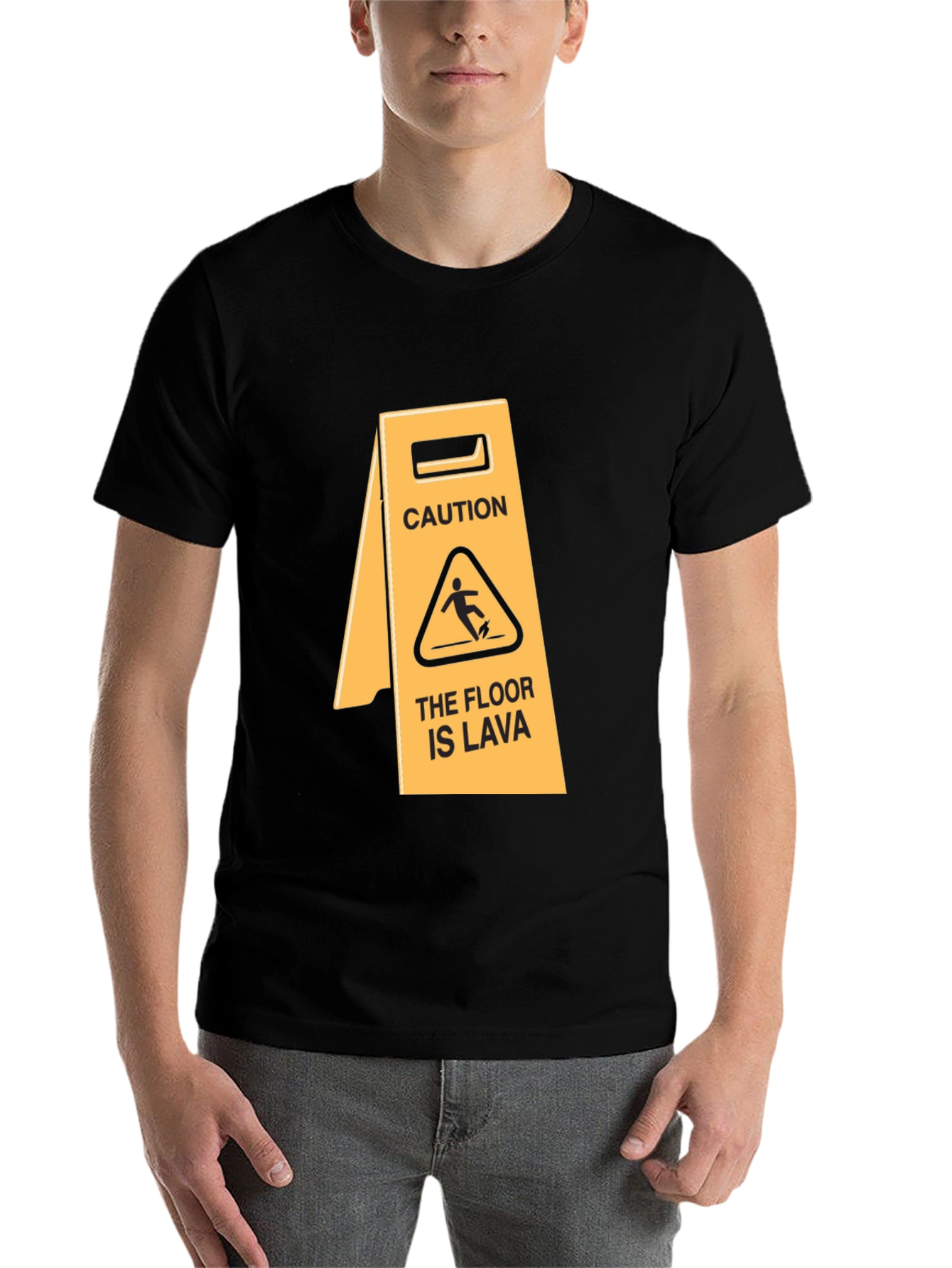 Black Caution: The Floor is Lava T-Shirt view 7