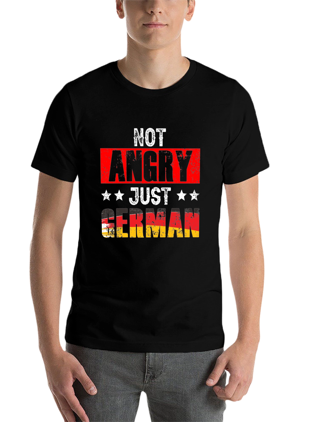Black Funny German Pride T-Shirt - Not Angry Just German view 7