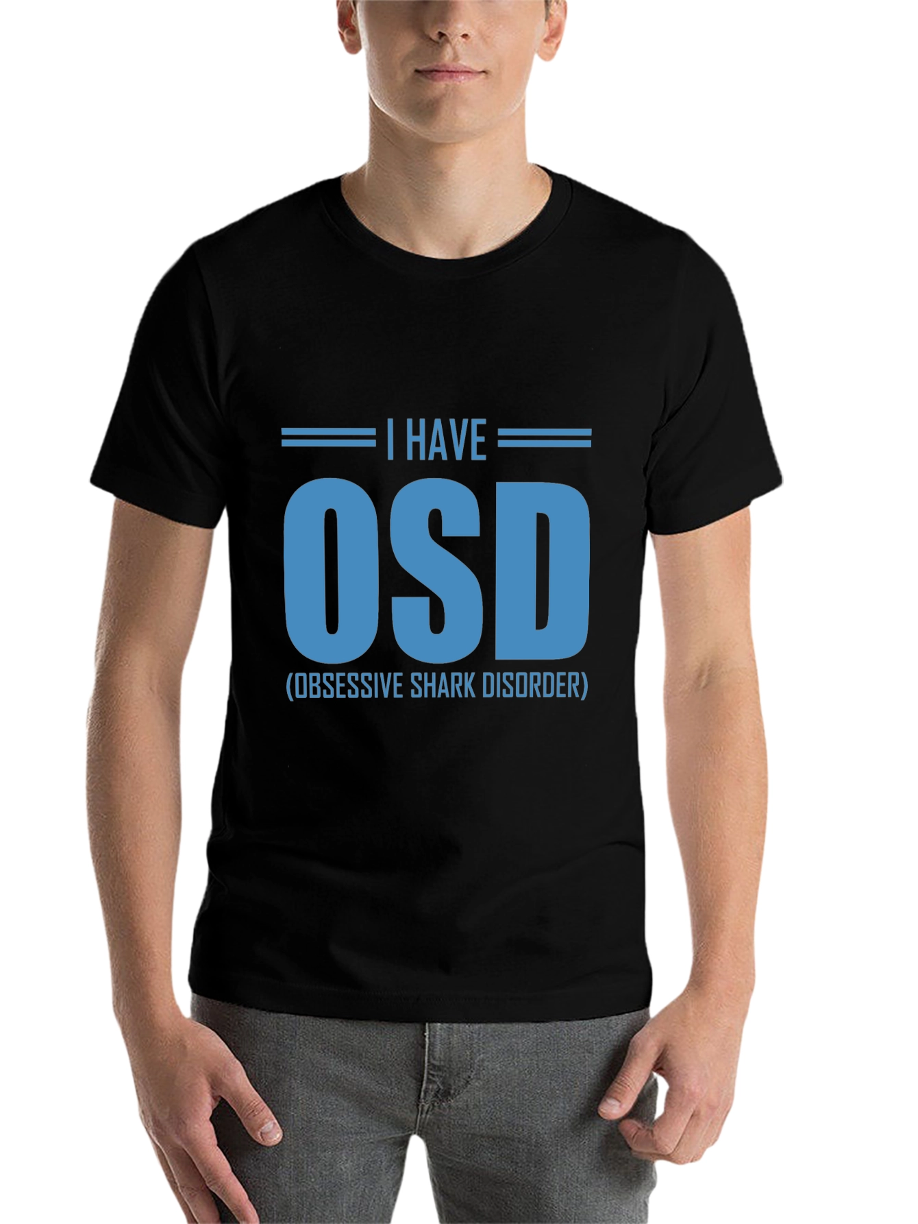 Black Obsessive Shark Disorder T-Shirt, Funny OSD Tee view 7