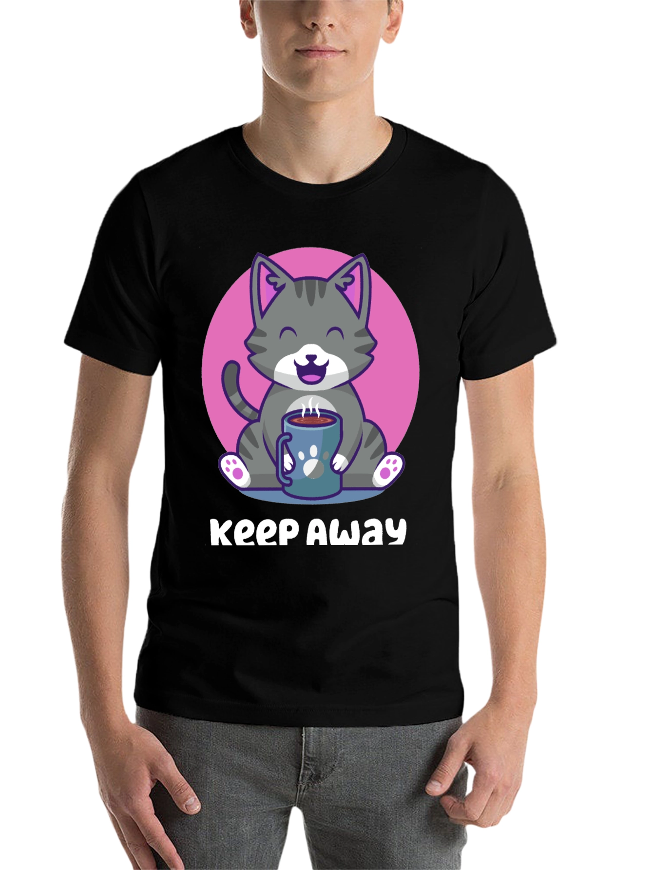 Black Keep Away Gray Cat Coffee T-Shirt view 7