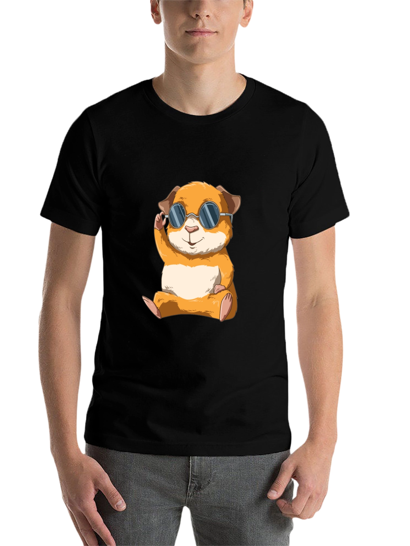 Black Cool Hamster Graphic Tee - Black Cotton T-Shirt view 7