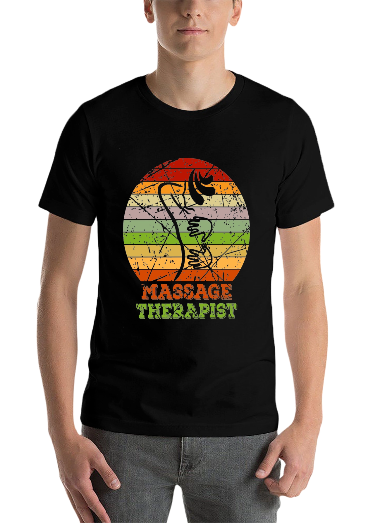 Black Massage Therapist Retro T-Shirt - Vintage Body Art view 7