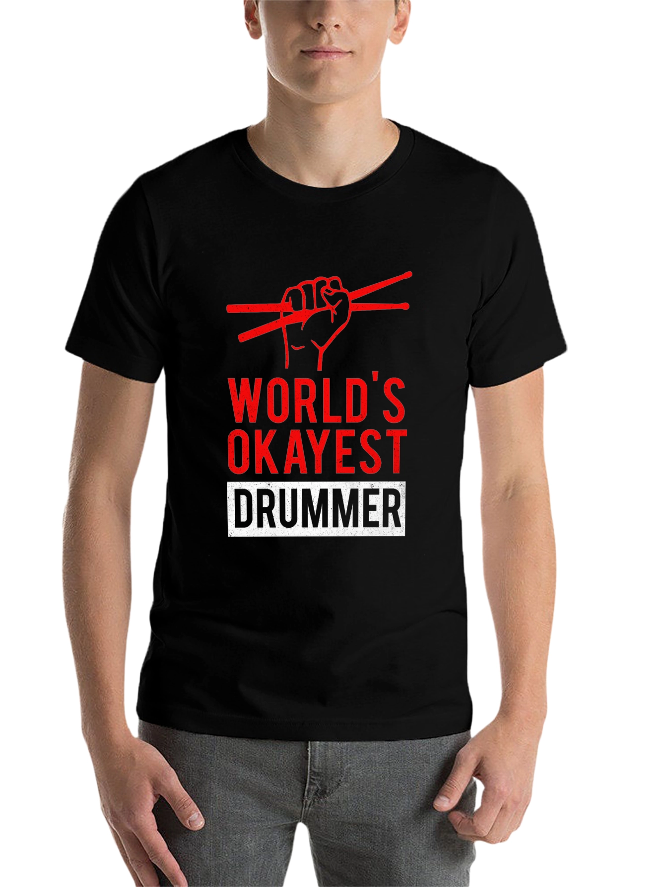 Black World's Okayest Drummer T-Shirt - Funny Musician Tee view 7