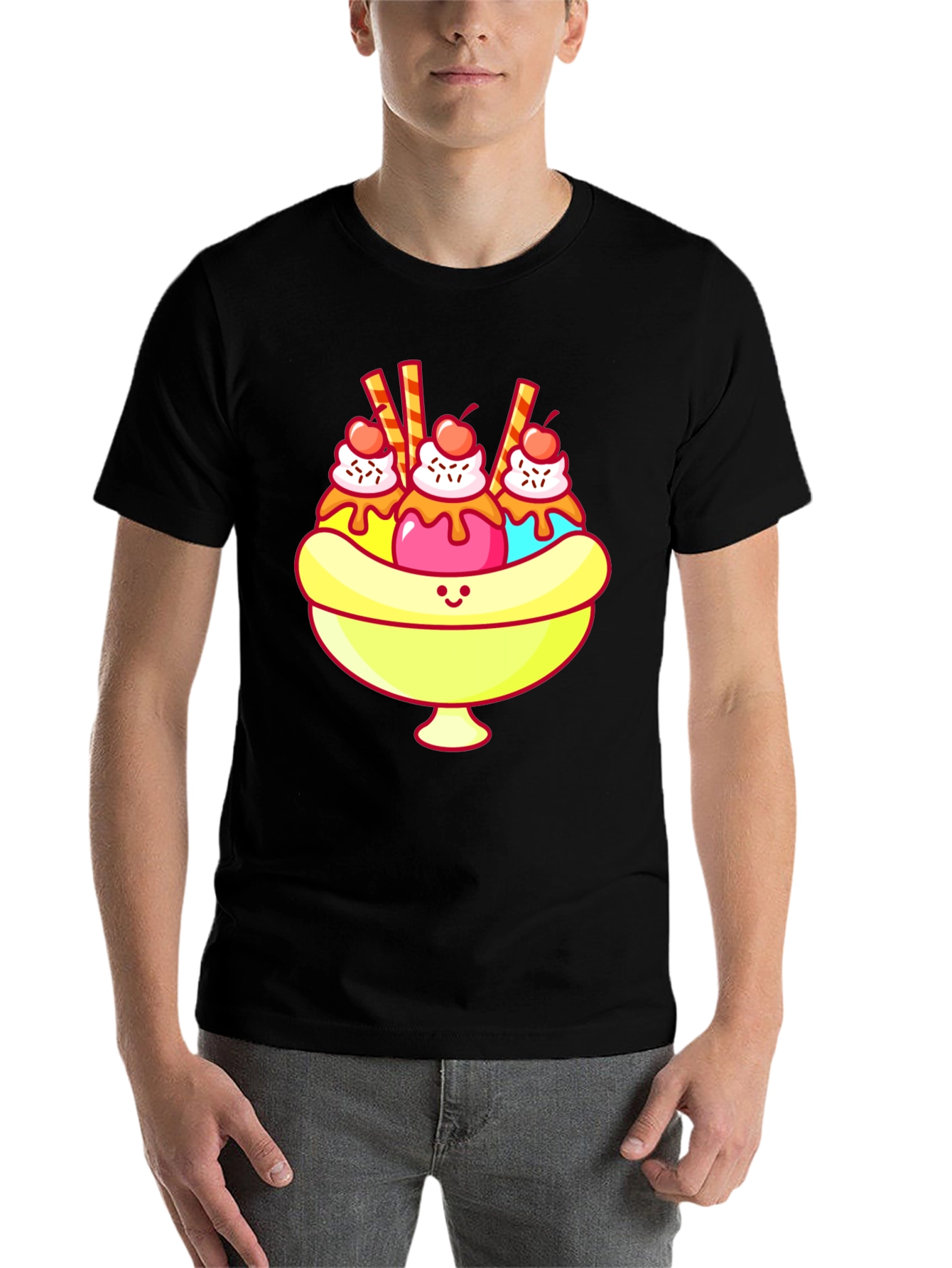 Black Banana Split T-Shirt - Sweet Cartoon Graphic Tee view 7