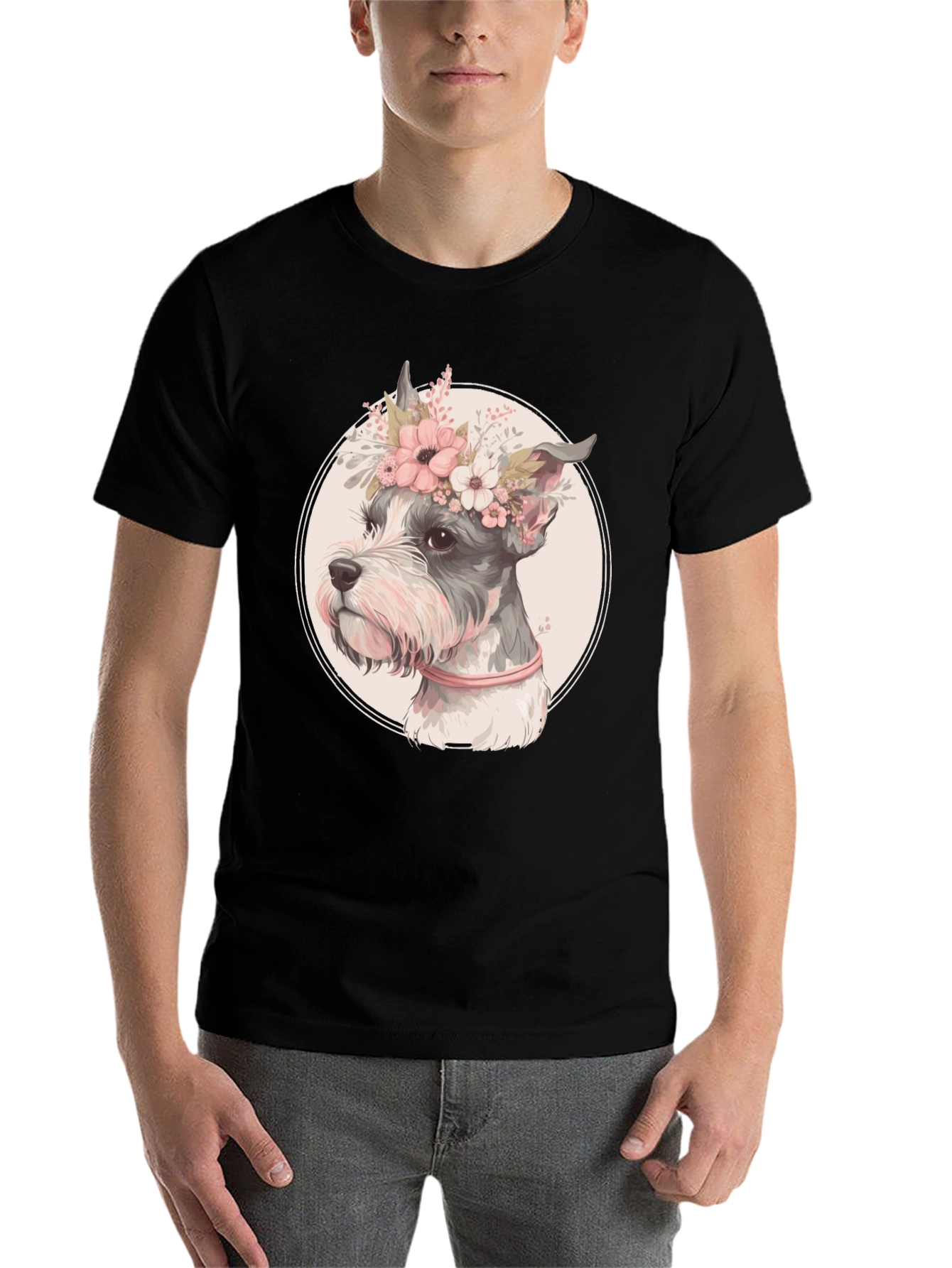 Black Dog with Flower Crown Graphic Tee view 7