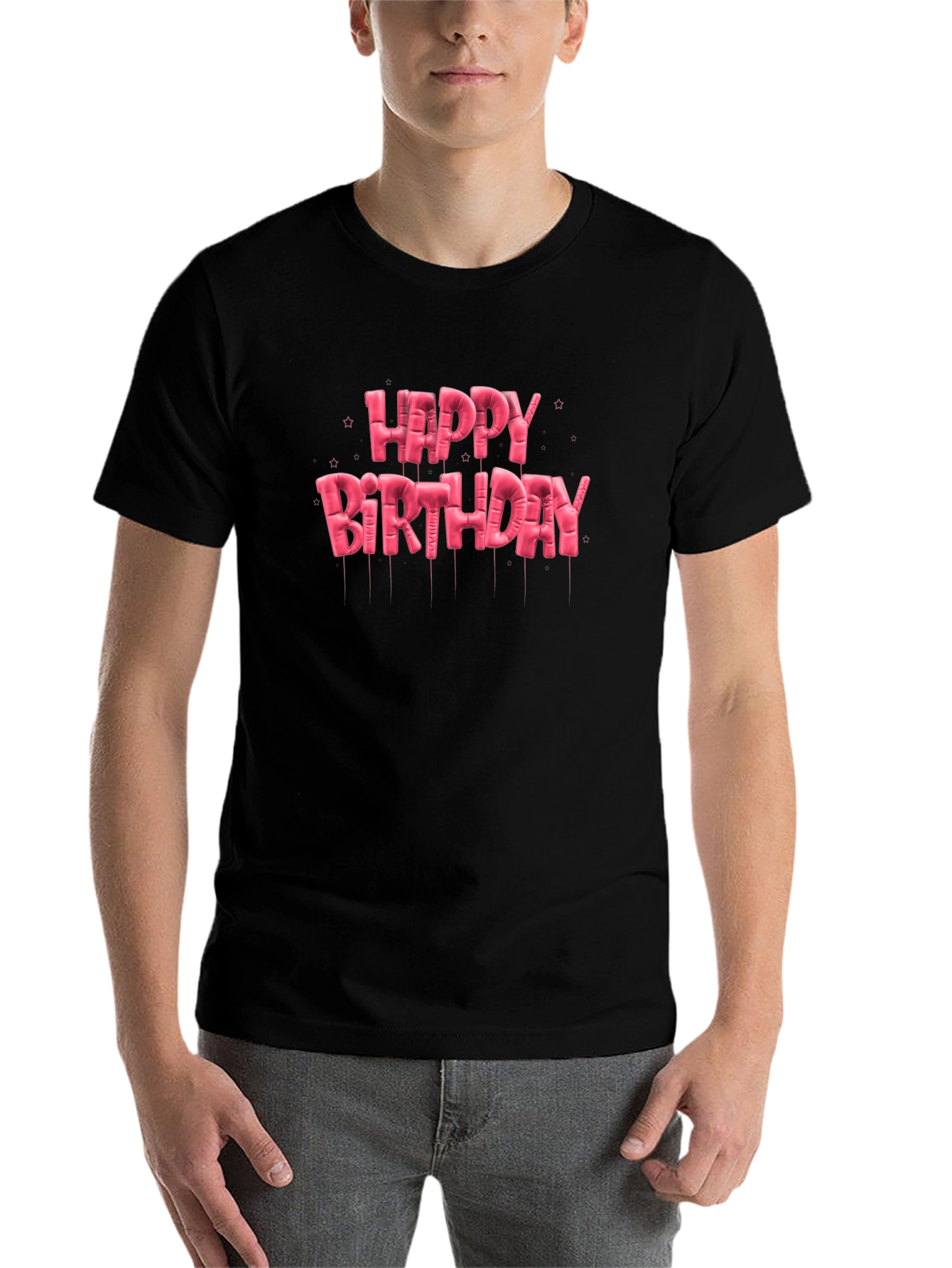 Black Happy Birthday Balloon Lettering T-Shirt view 7