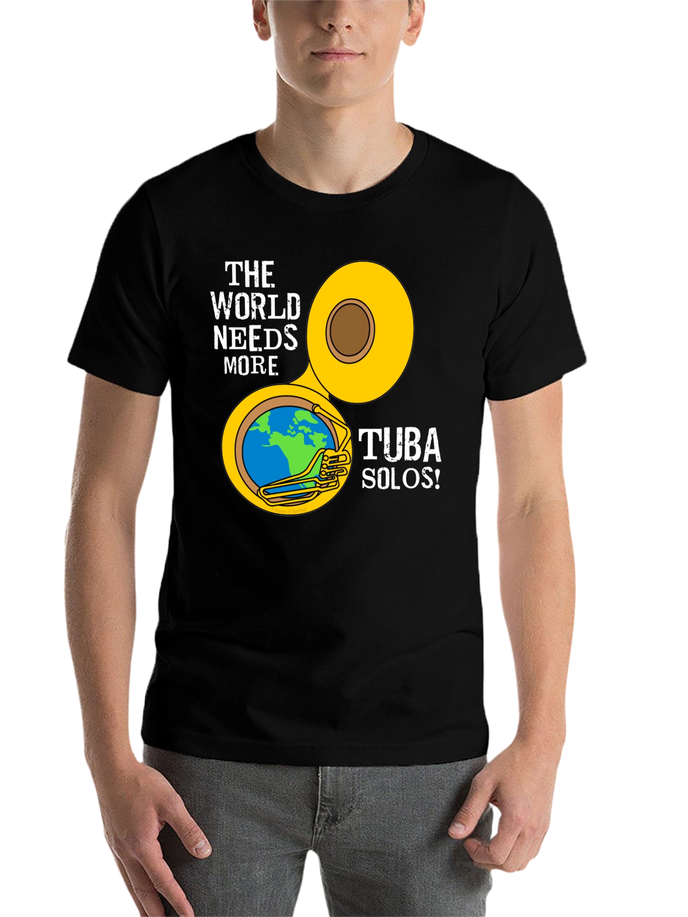 Black World Needs More Tuba Solos Black T-Shirt view 7