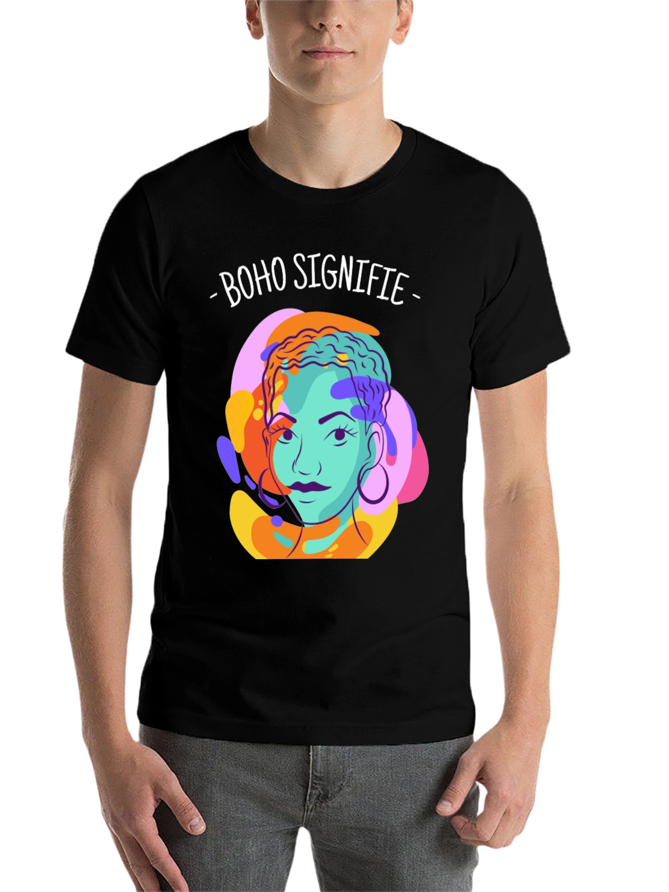 Black Boho Signifie Graphic Tee - Unisex Black T-Shirt view 7