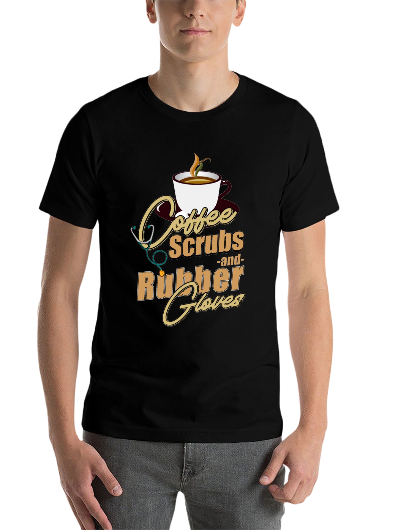 Black Coffee, Scrubs & Rubber Gloves Graphic Tee view 7