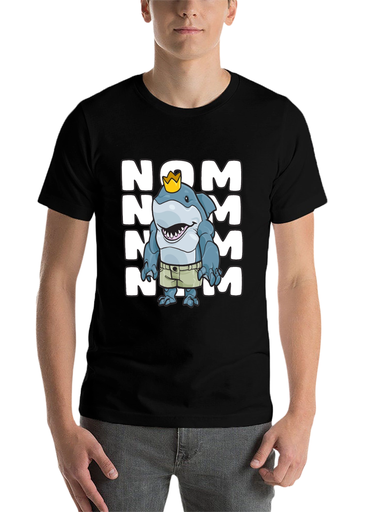 Black Nom Shark T-Shirt - Funny Cartoon Shark Graphic Tee view 7