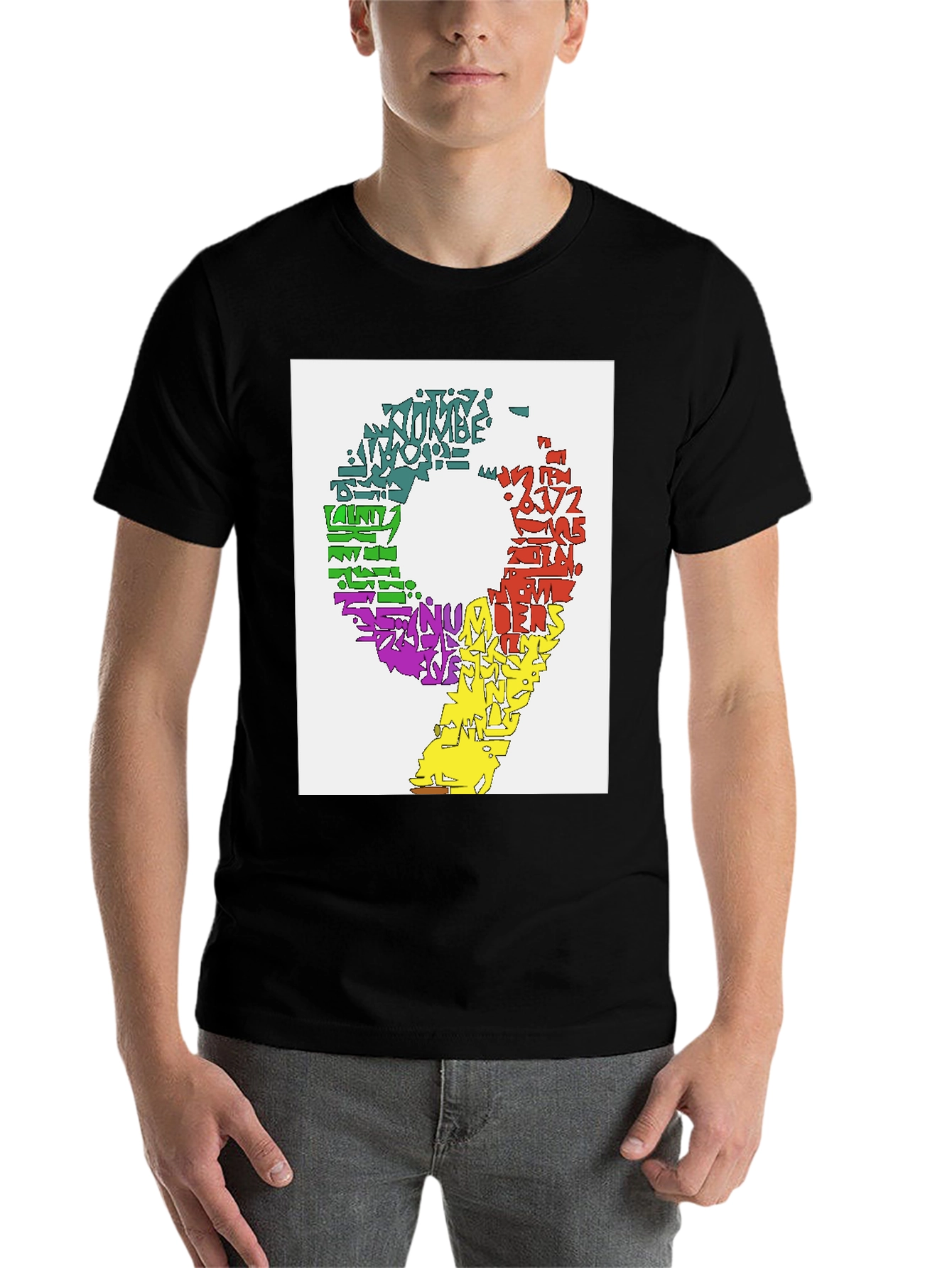 Black Colorful Number 9 Word Art Graphic Tee view 7
