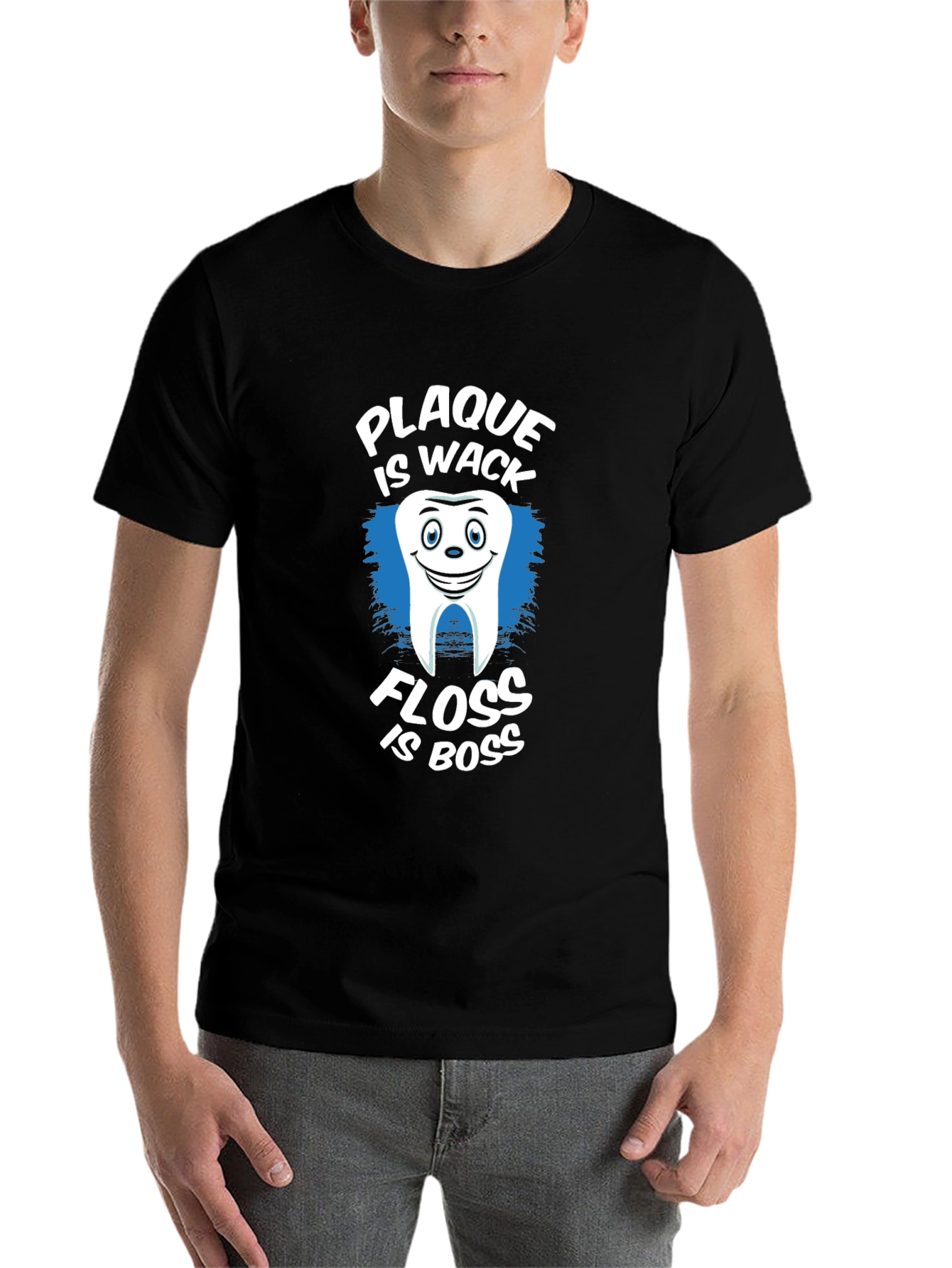 Black Plaque is Wack, Floss is Boss Funny Dental T-Shirt view 7