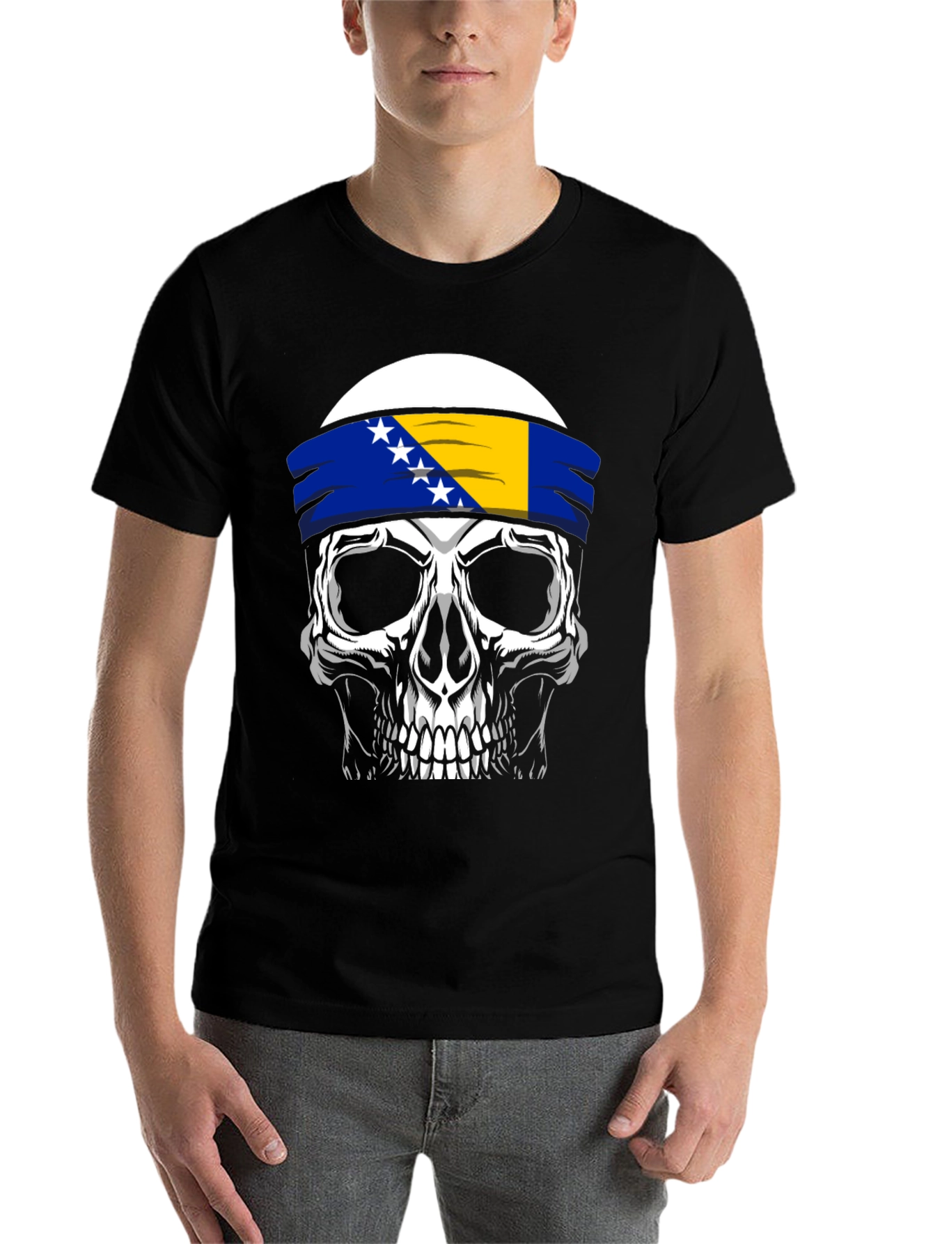 Skull Bosnia Flag Headband T-Shirt - 7