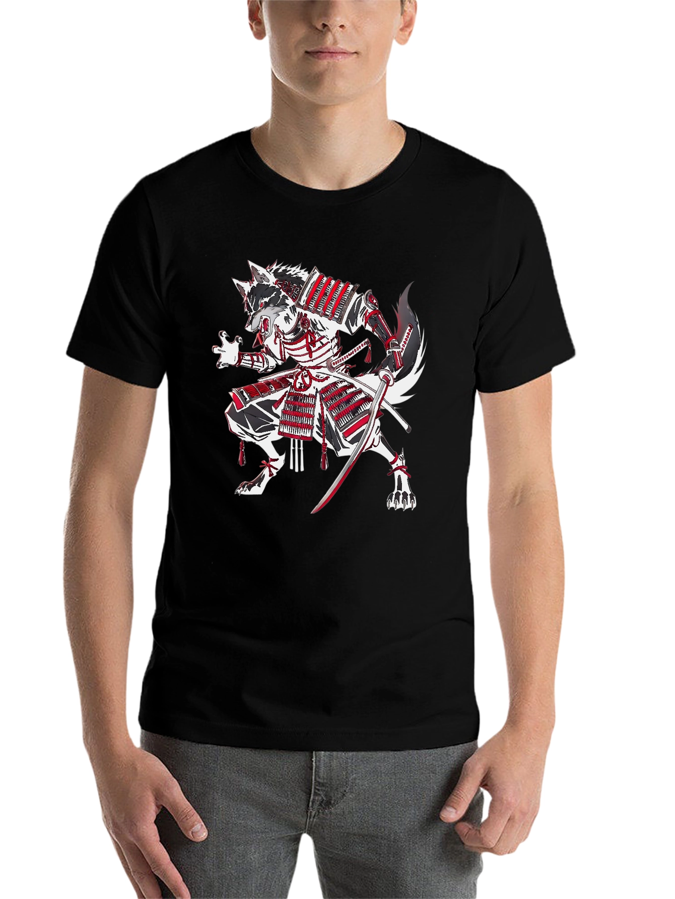 Black Samurai Wolf Graphic T-Shirt view 7
