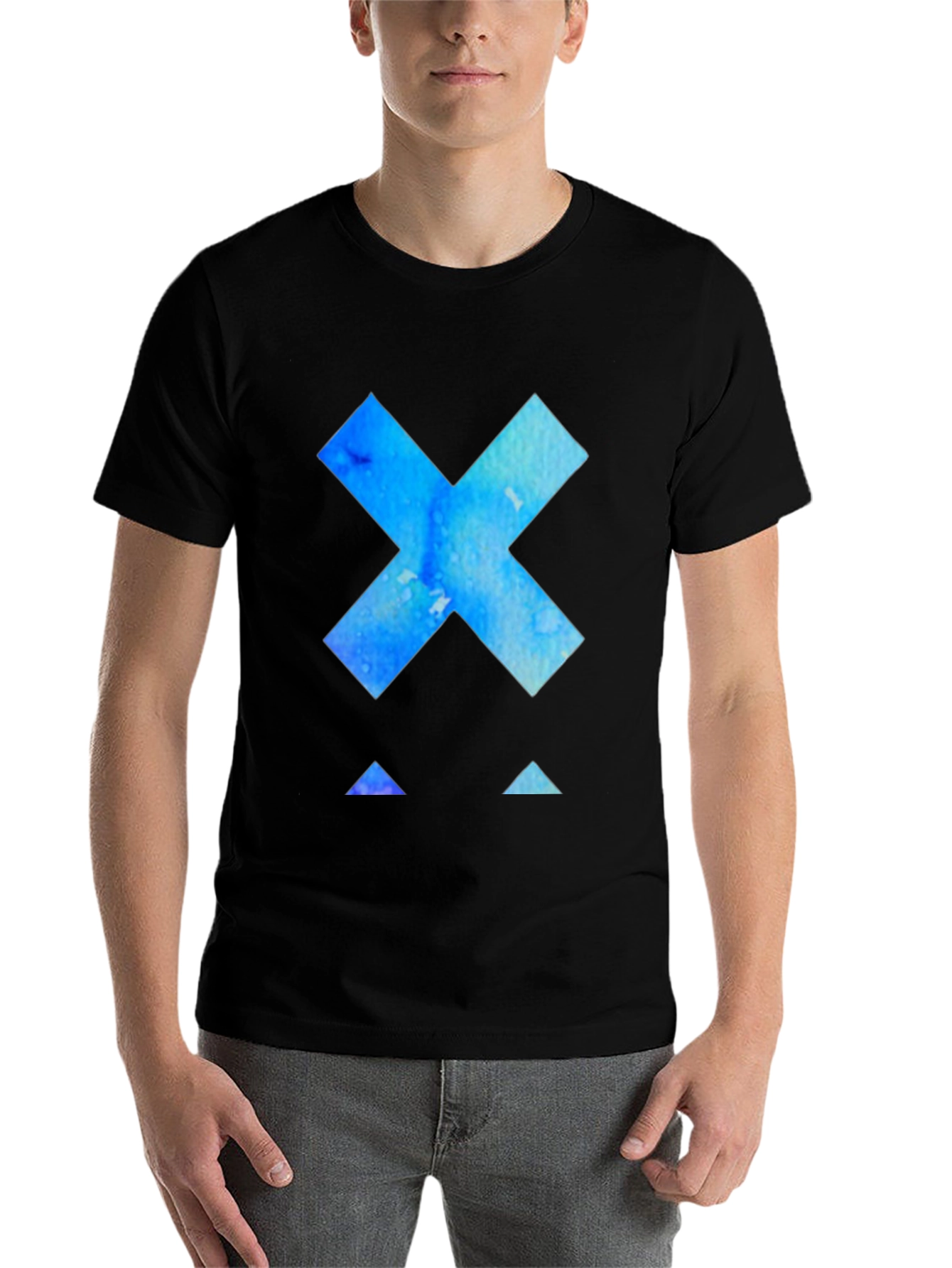 Black Geometric Blue Watercolor Graphic Tee - Modern Design view 7