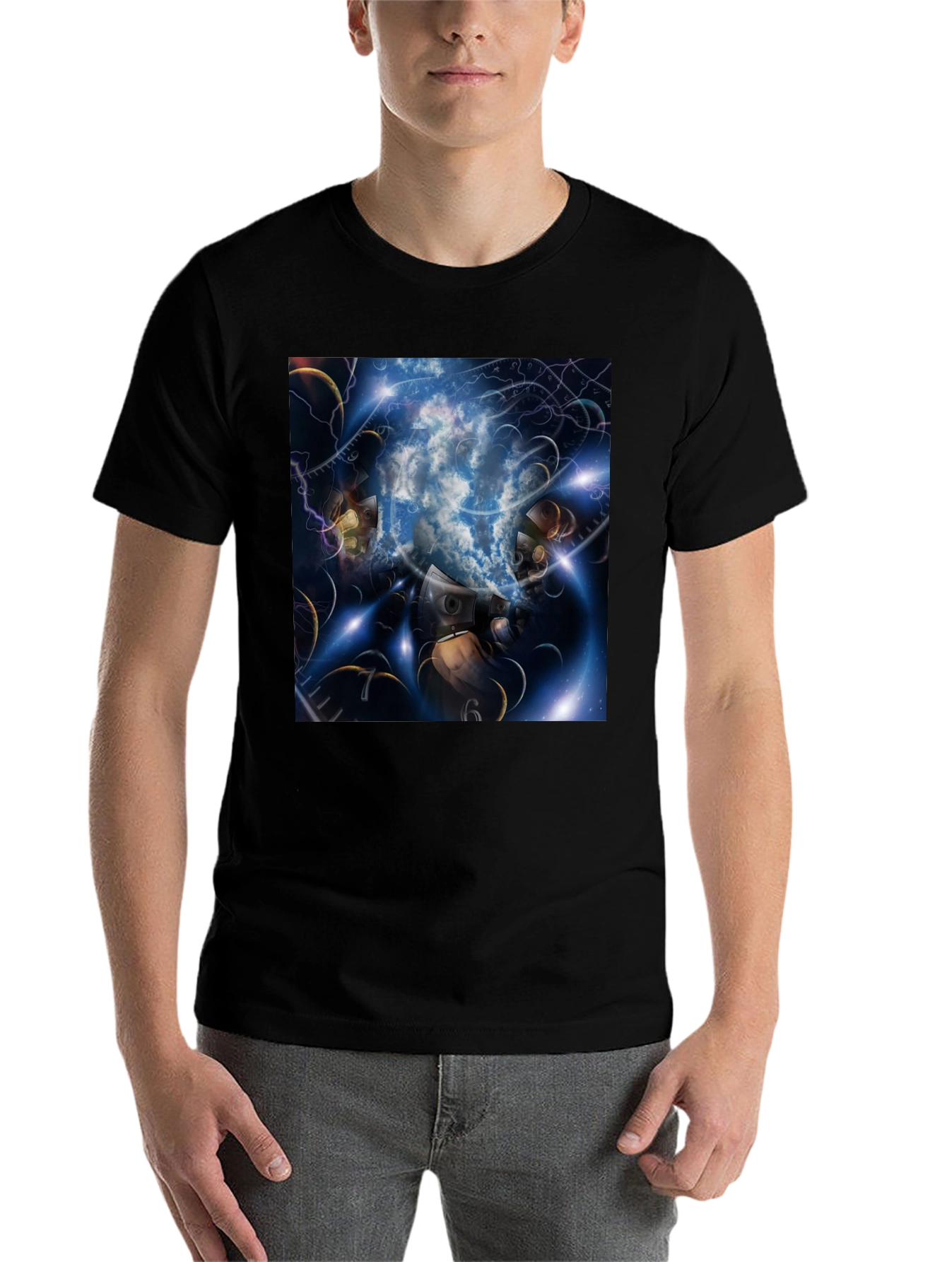 Black Surreal Clockwork Dreamscape Graphic Tee view 7