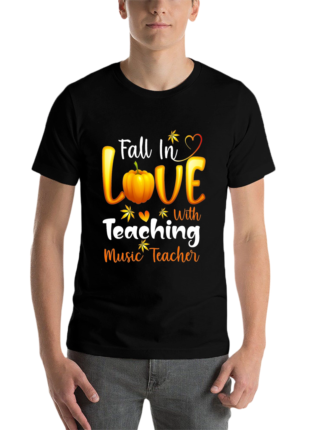Black Fall In Love Teaching Music Teacher Black T-Shirt view 7