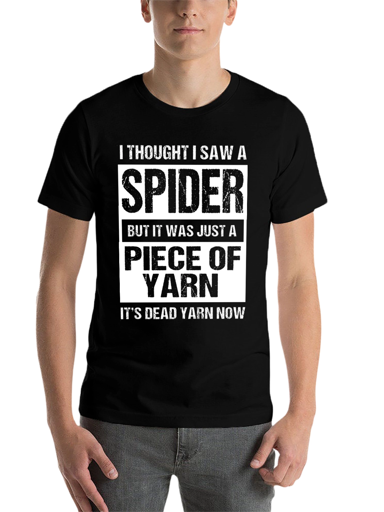 Black Funny "I Thought I Saw A Spider" Yarn T-Shirt view 7