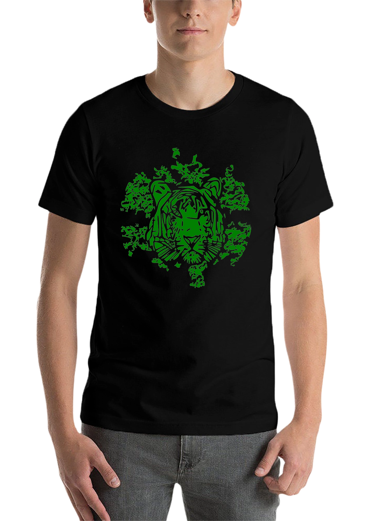 Black Green Tiger Graphic Black T-Shirt view 7