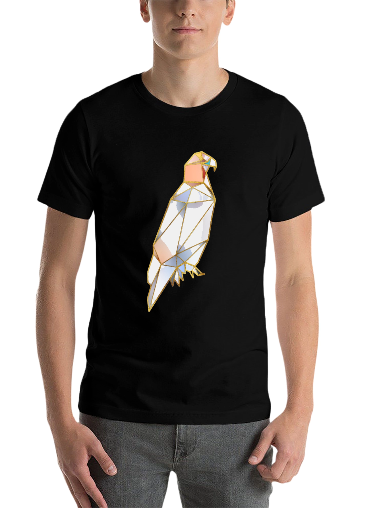 Black Geometric Bird Graphic Tee - Modern Art Style Shirt view 7