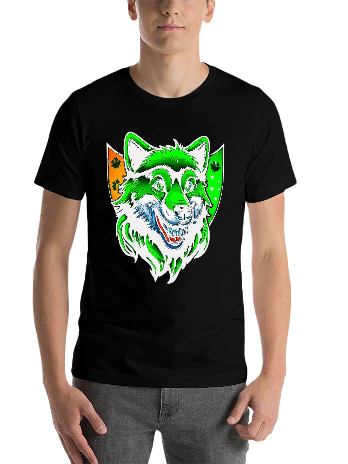 Black Wolf Graphic Tee - Black Cotton Blend Shirt view 7