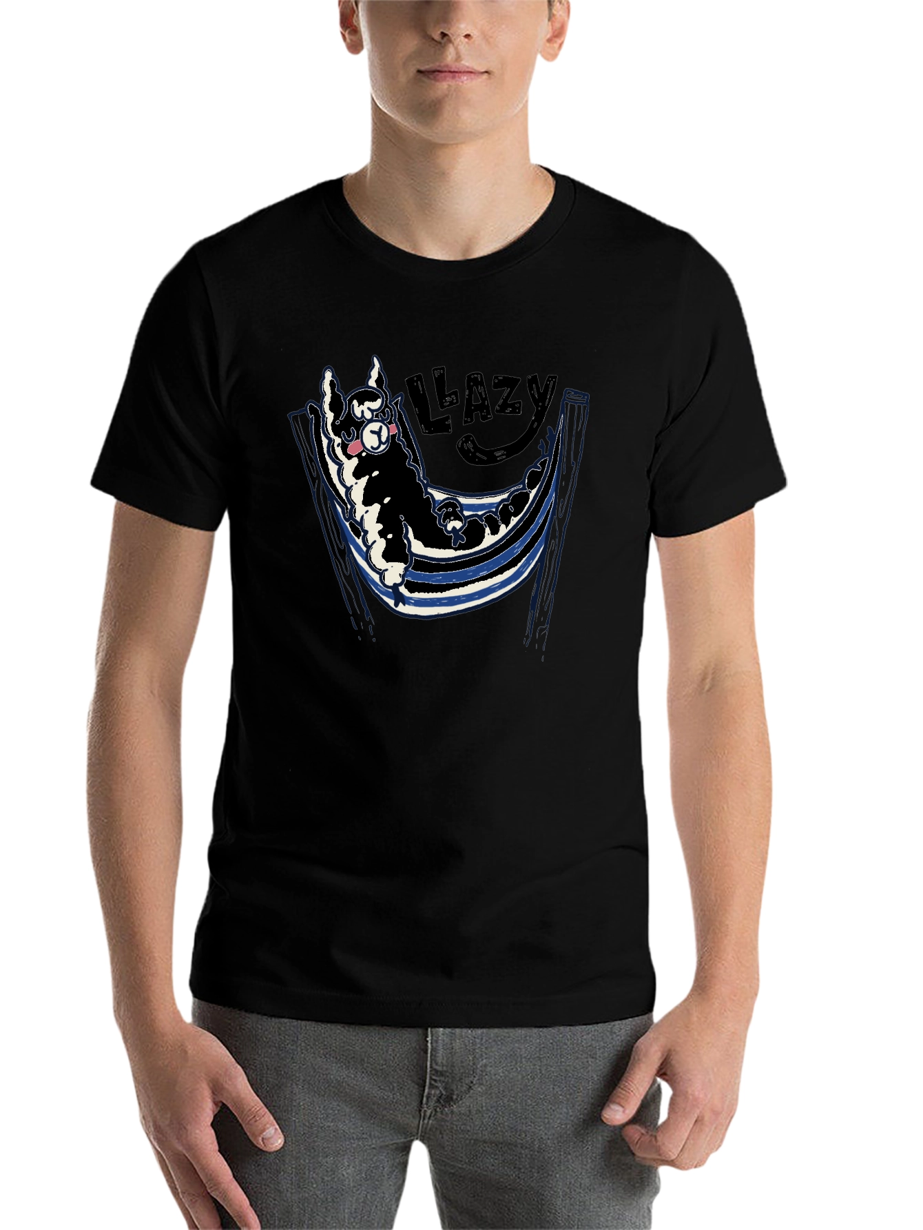 Black Lazy Llama Hammock Graphic Tee - Soft Cotton Blend view 7