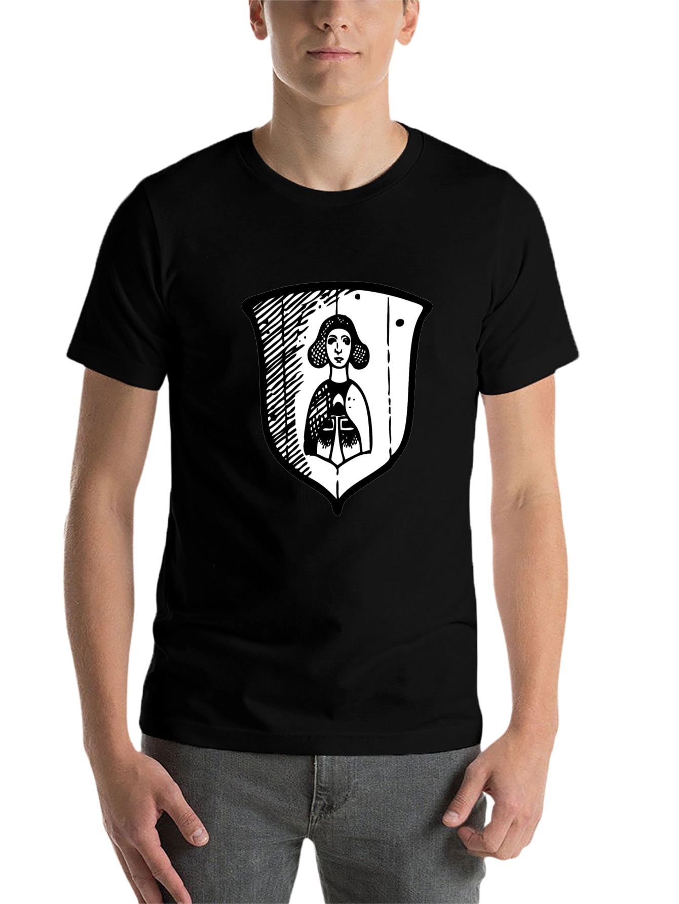 Black Black Graphic Tee with Medieval Lady Shield view 7