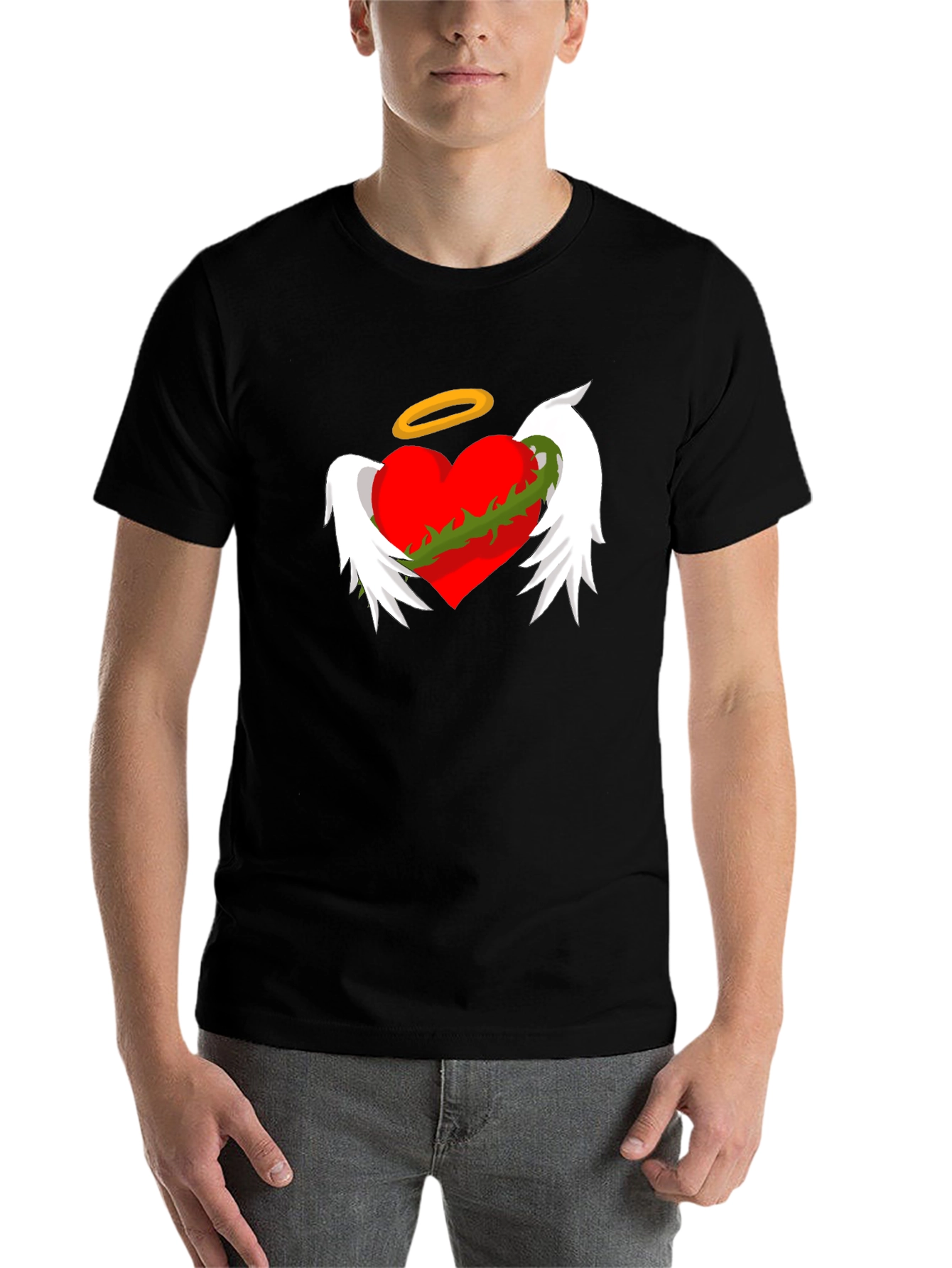 Black Winged Heart with Halo Graphic Tee - Black view 7