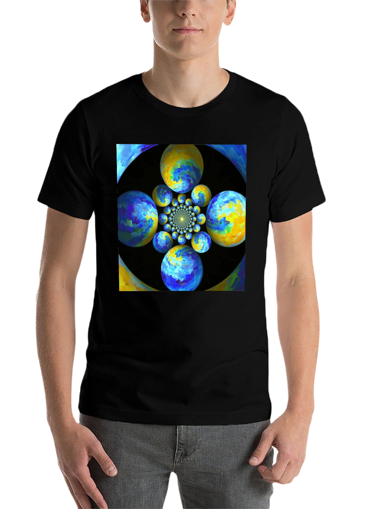 Black Abstract Fractal Sphere Graphic T-Shirt view 7