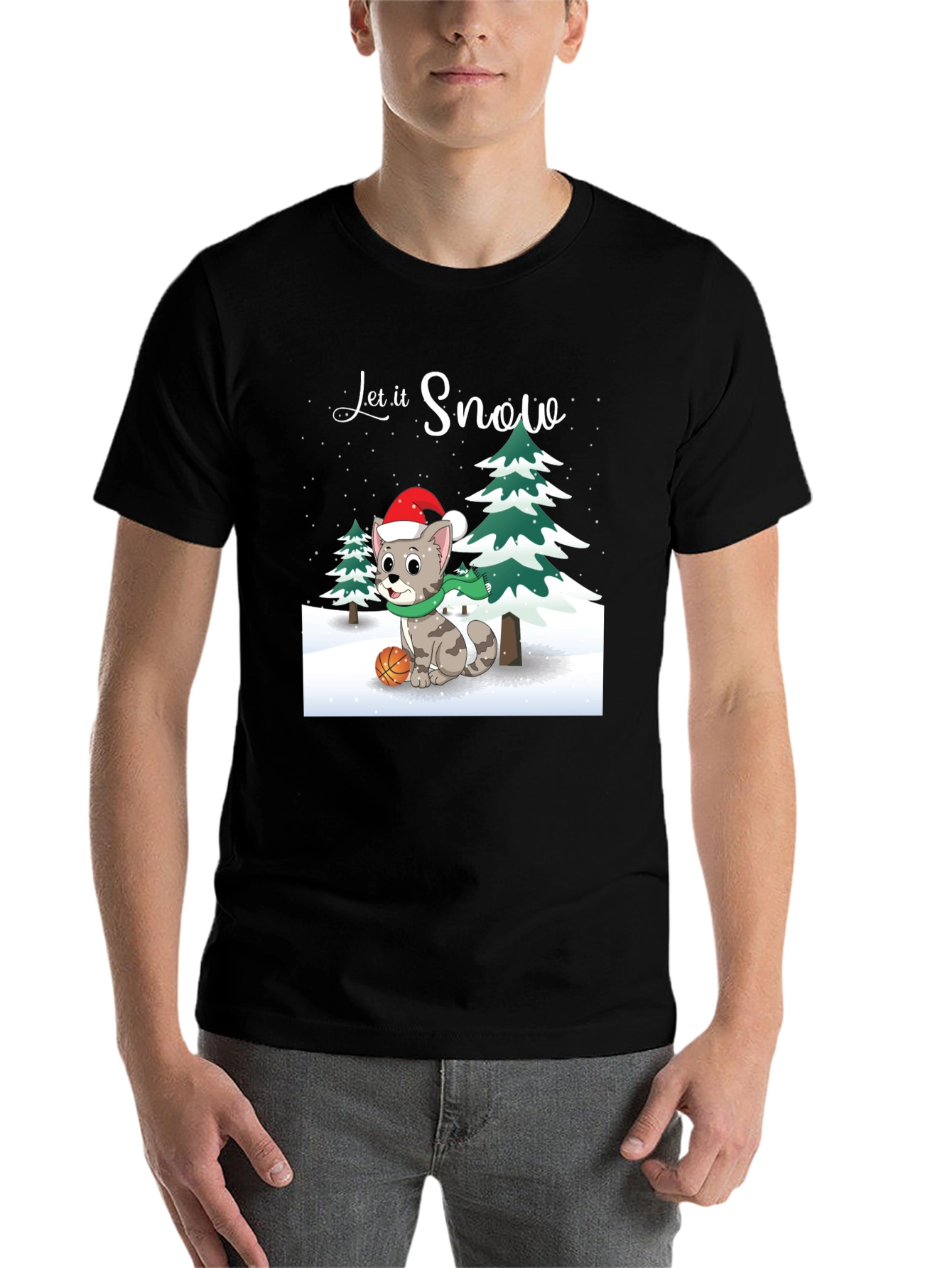 Black Let it Snow Cat with Basketball T-Shirt view 7