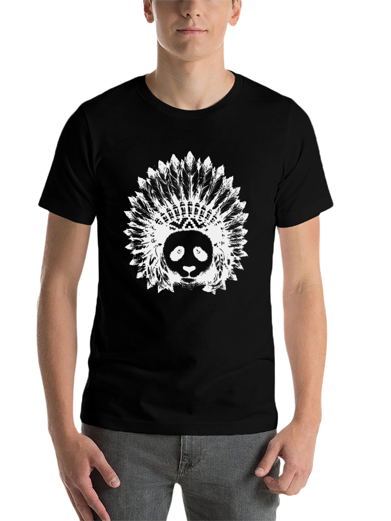 Black Panda Headdress Graphic Black T-Shirt view 7