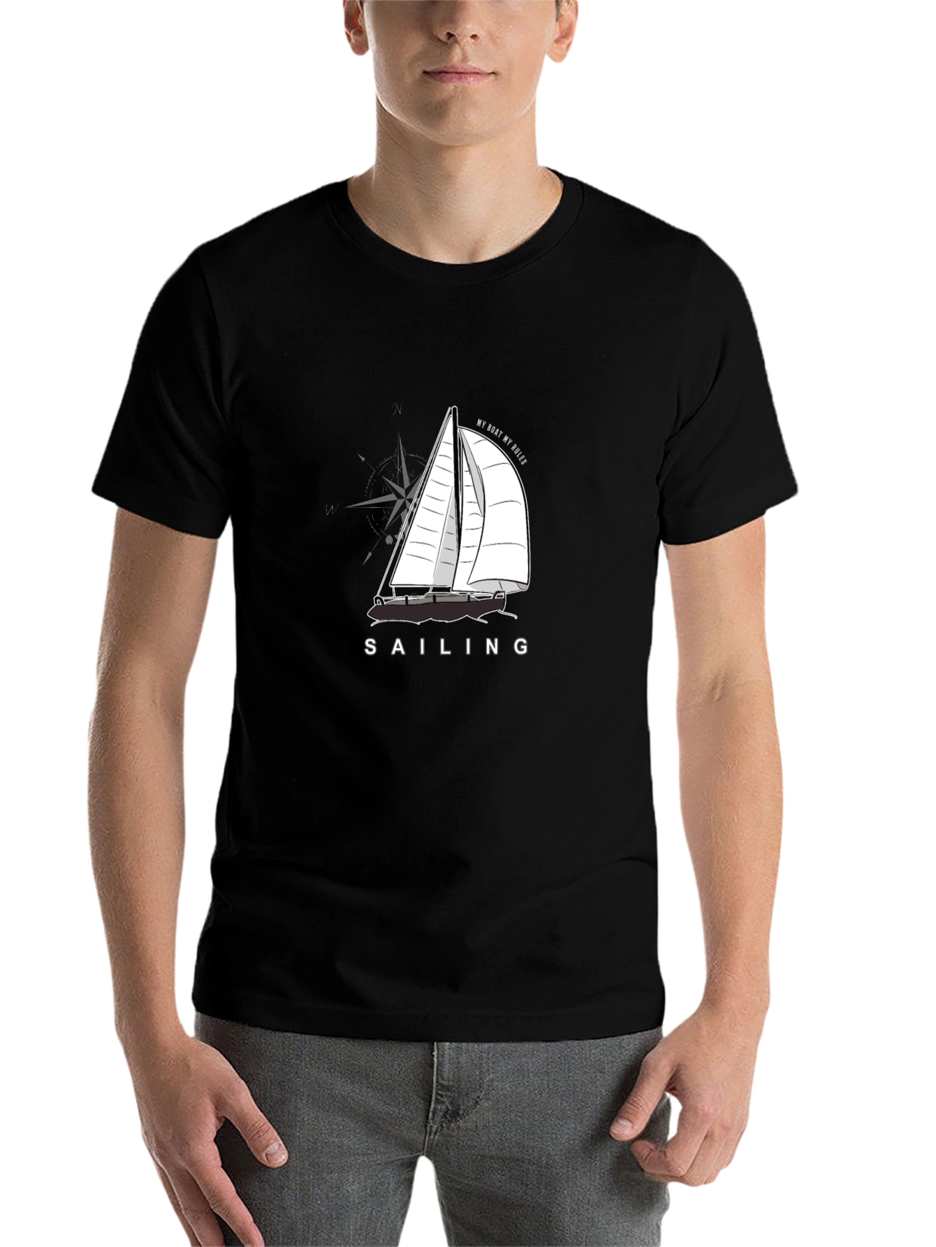 Black Sailing T-Shirt - "My Boat, My Rules" Graphic Tee view 7